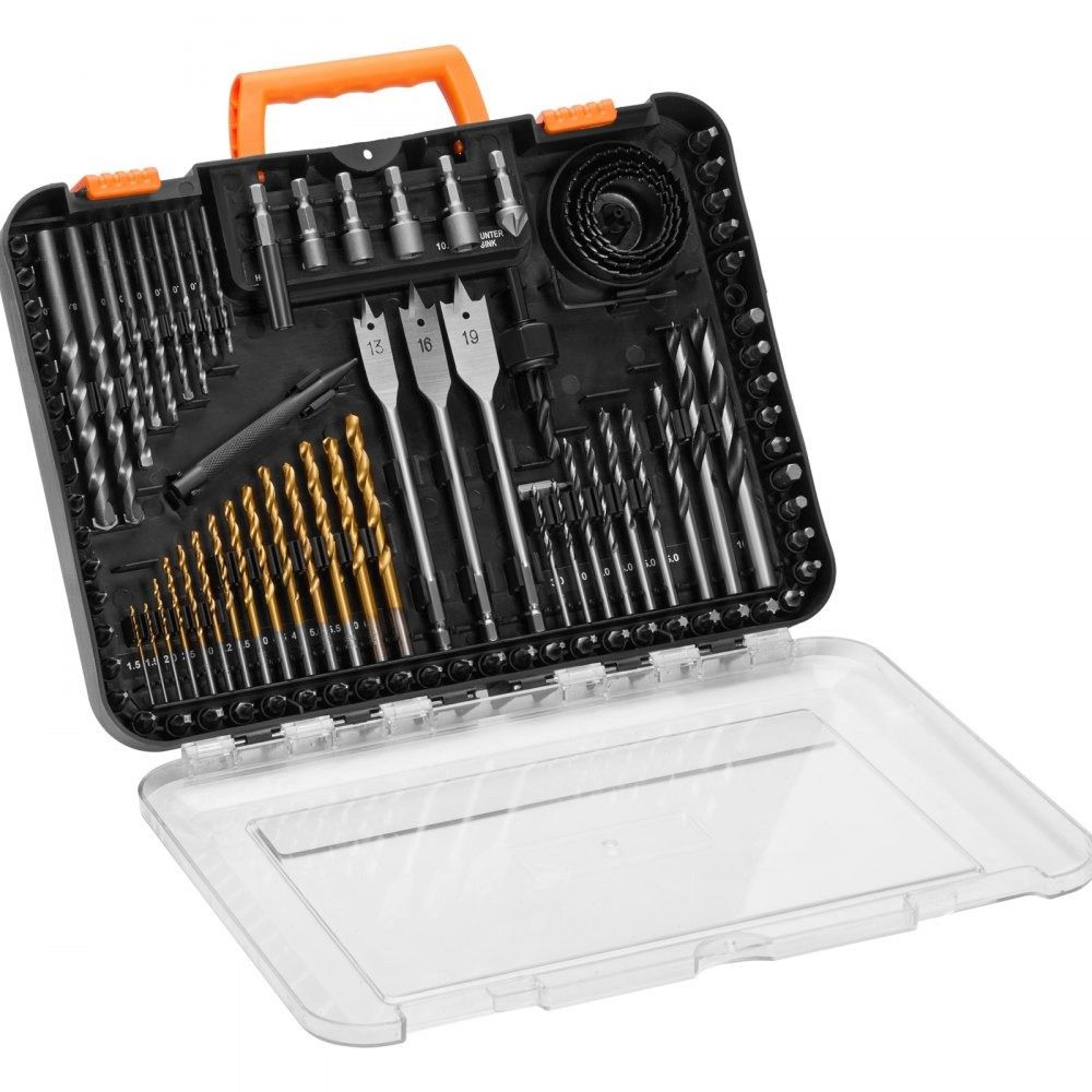 100 piece drill and driver bit set with carrying case