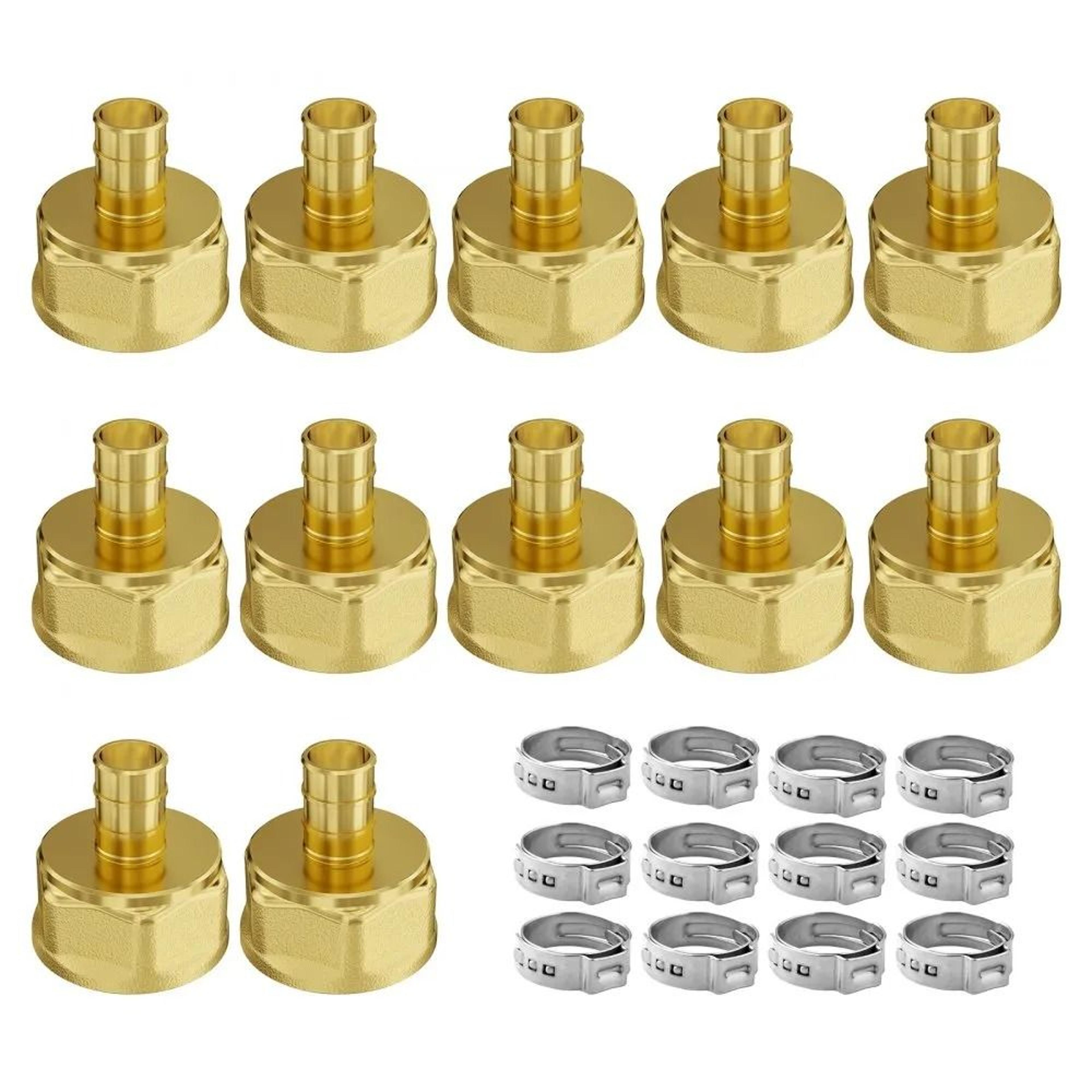 3/4 inch brass pex pipe fittings 12 pack clamp style npt female threaded connectors