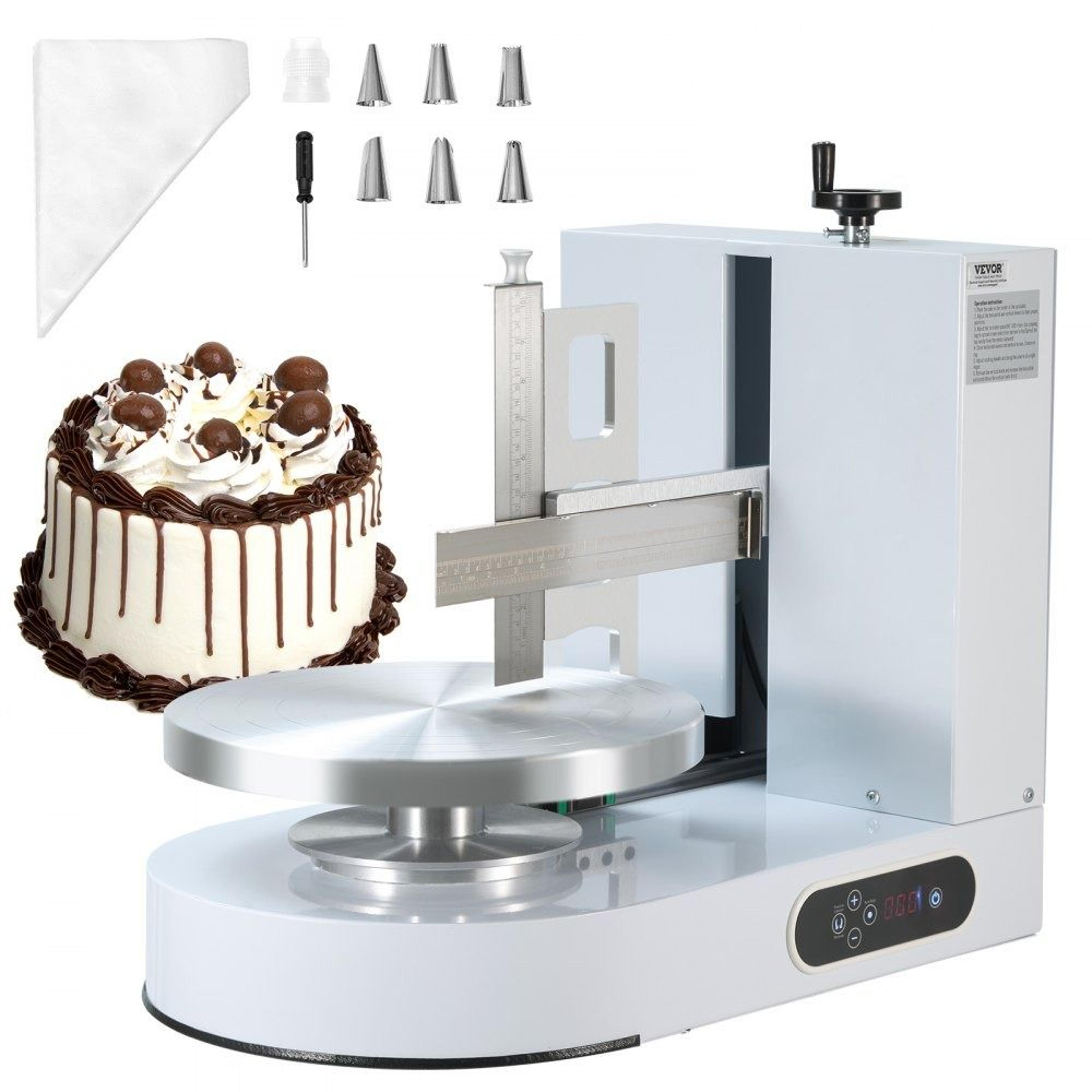 automatic cake decorating machine with 14 inch turntable and adjustable scraper white