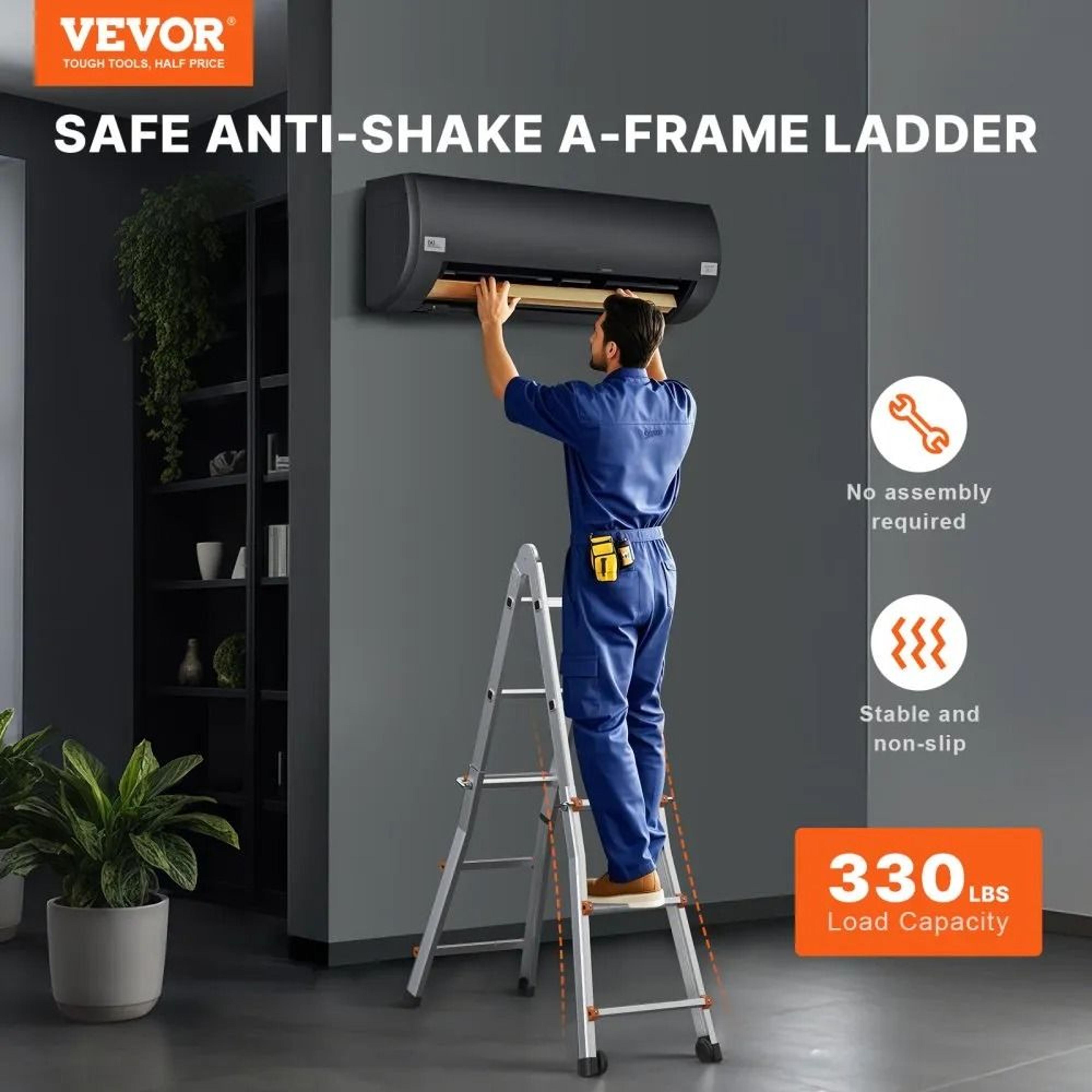 11 FT Telescoping A Frame Ladder Portable Folding Aluminum Extension Ladder With Wheels 330 Lb Capa 1