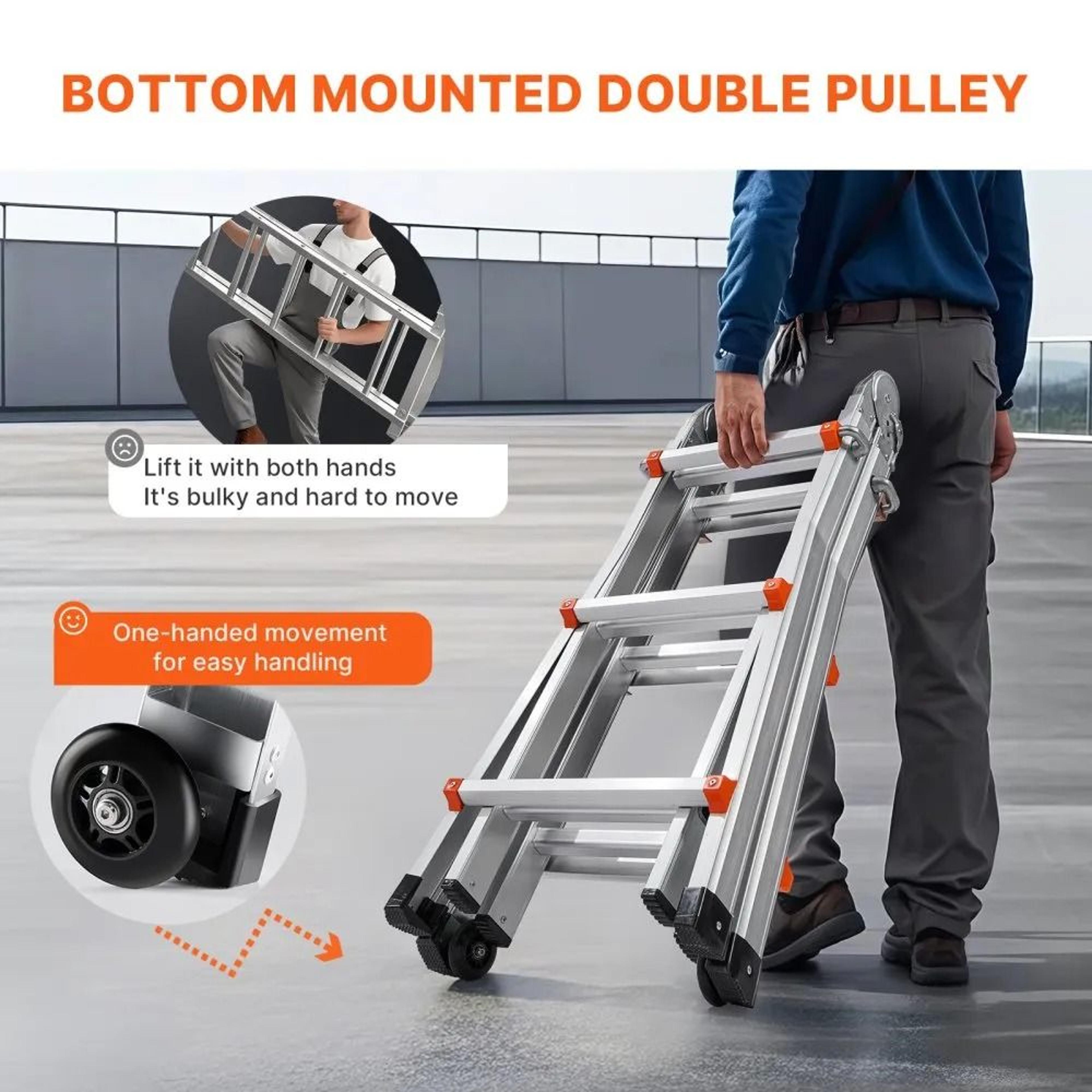 11 FT Telescoping A Frame Ladder Portable Folding Aluminum Extension Ladder With Wheels 330 Lb Capa 5