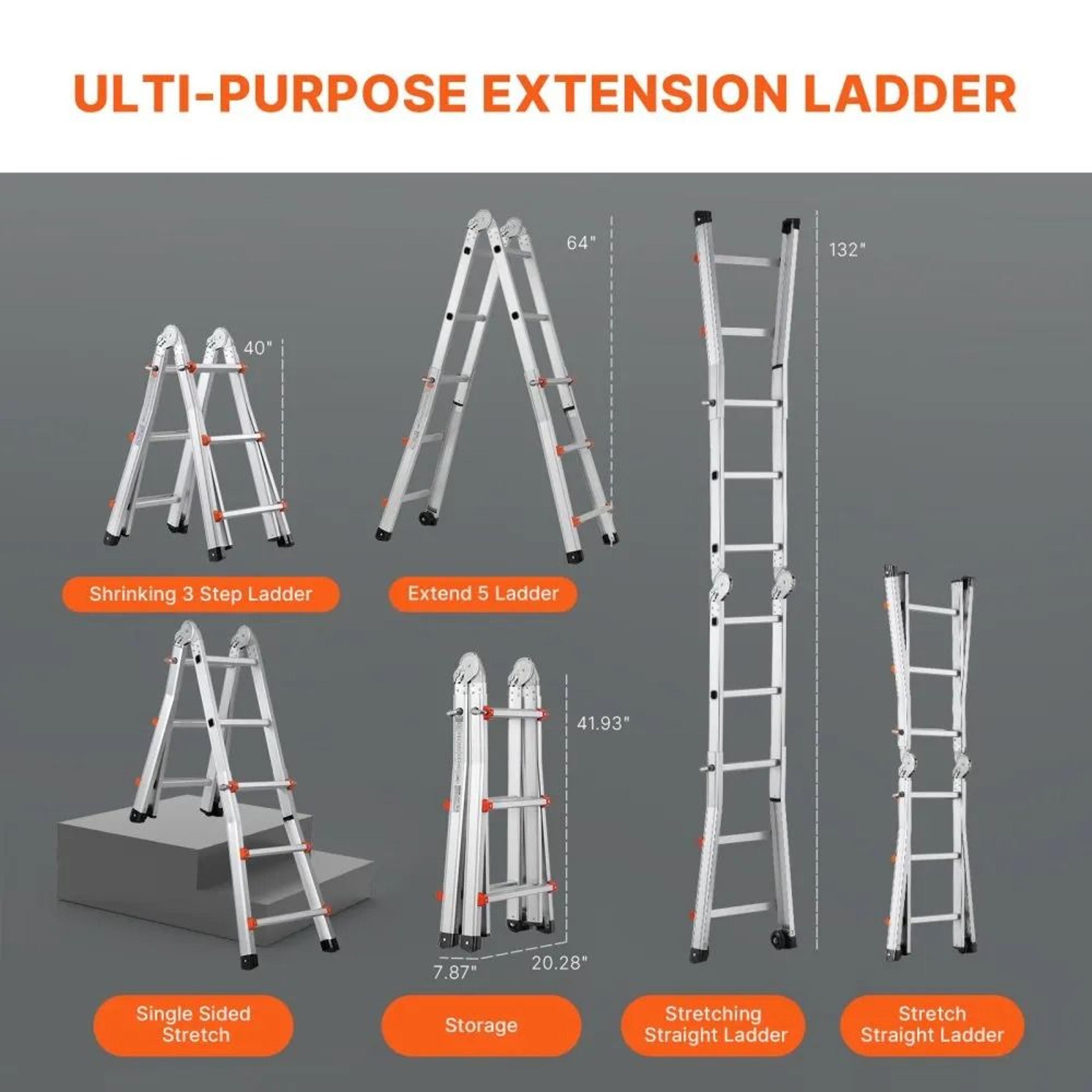 11 FT Telescoping A Frame Ladder Portable Folding Aluminum Extension Ladder With Wheels 330 Lb Capa 4