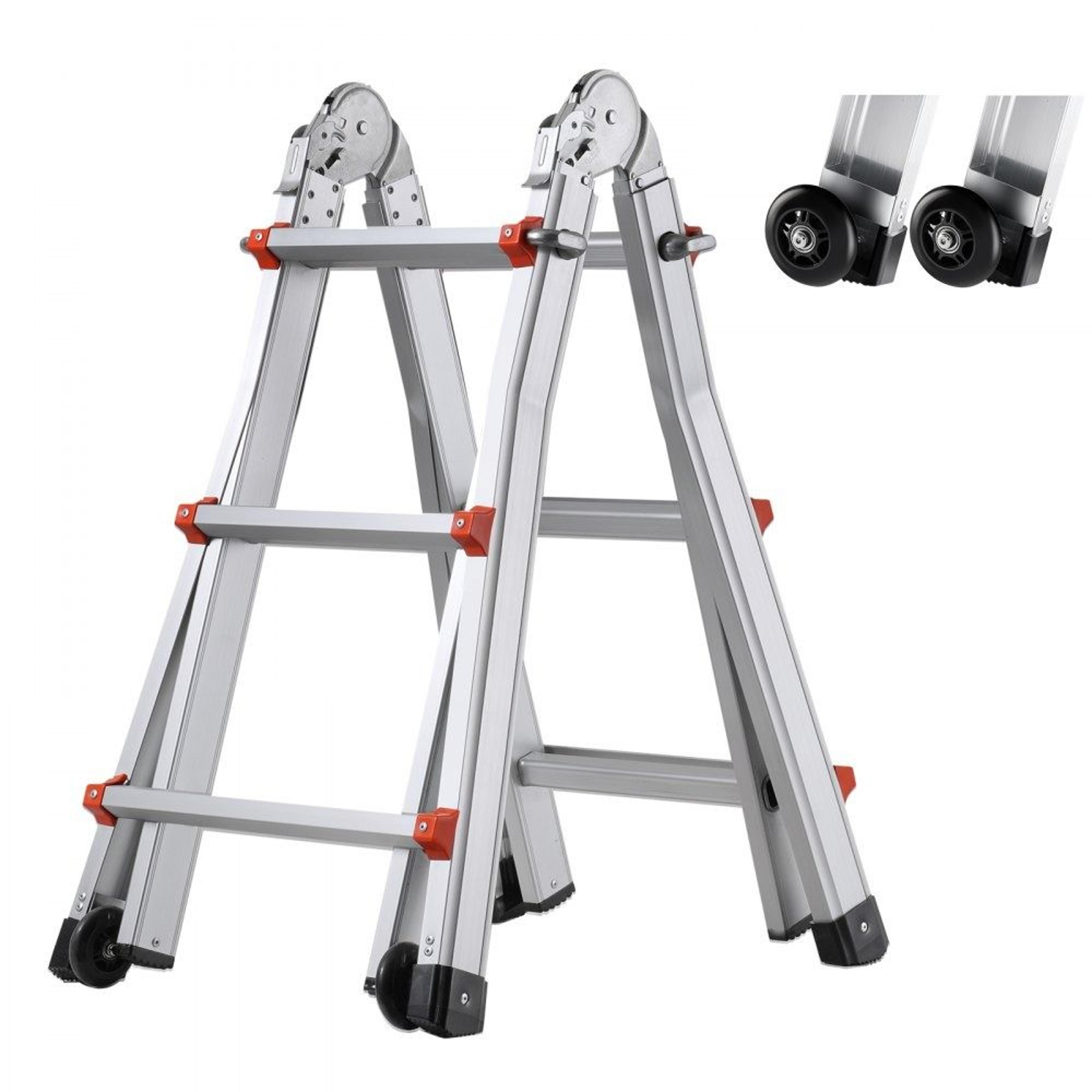 11 ft telescoping a frame ladder portable folding aluminum extension ladder with wheels 330 lb capacity