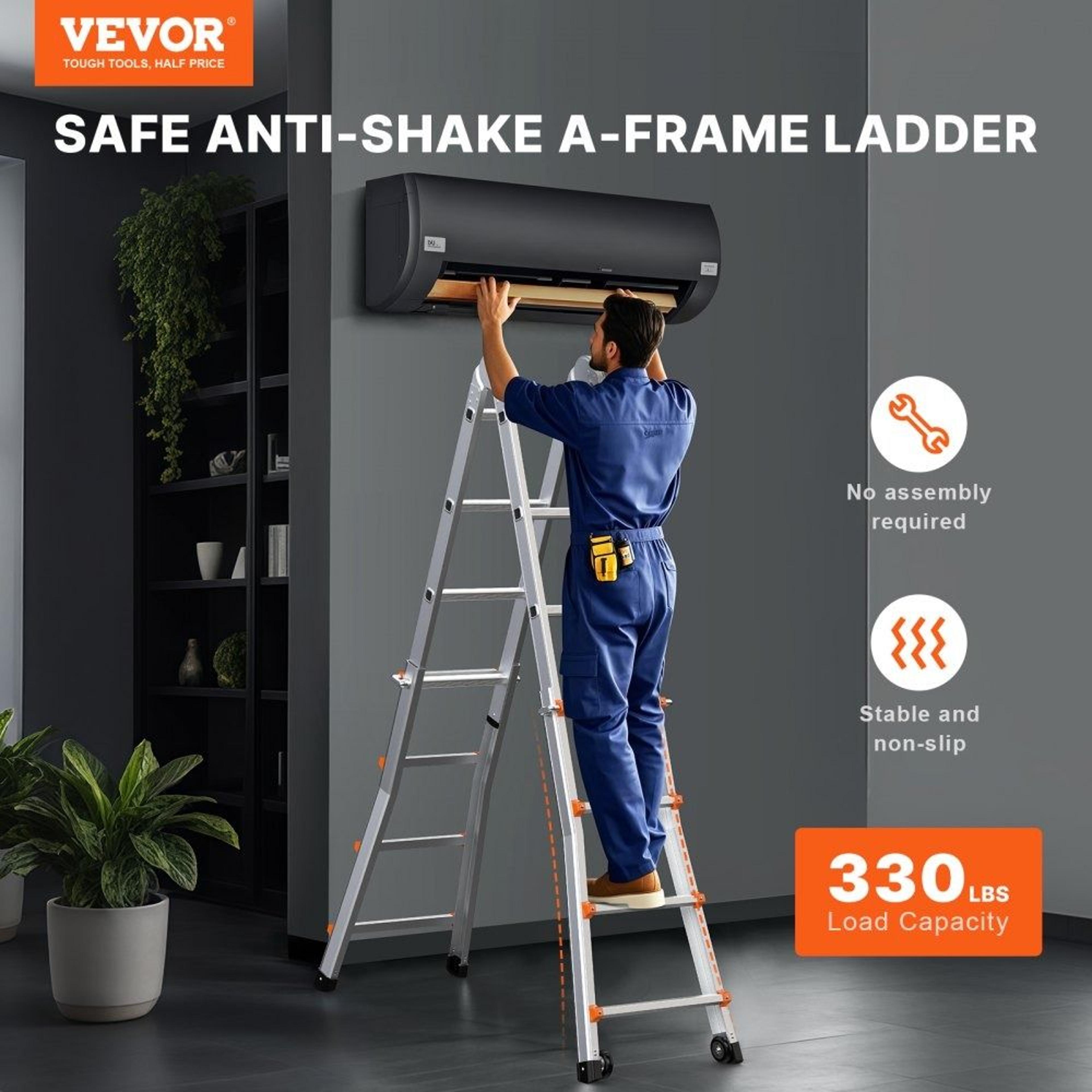 205 FT Telescoping A Frame Ladder Aluminum Multi Function Portable Extension Ladder 330 Lb Capacity 1