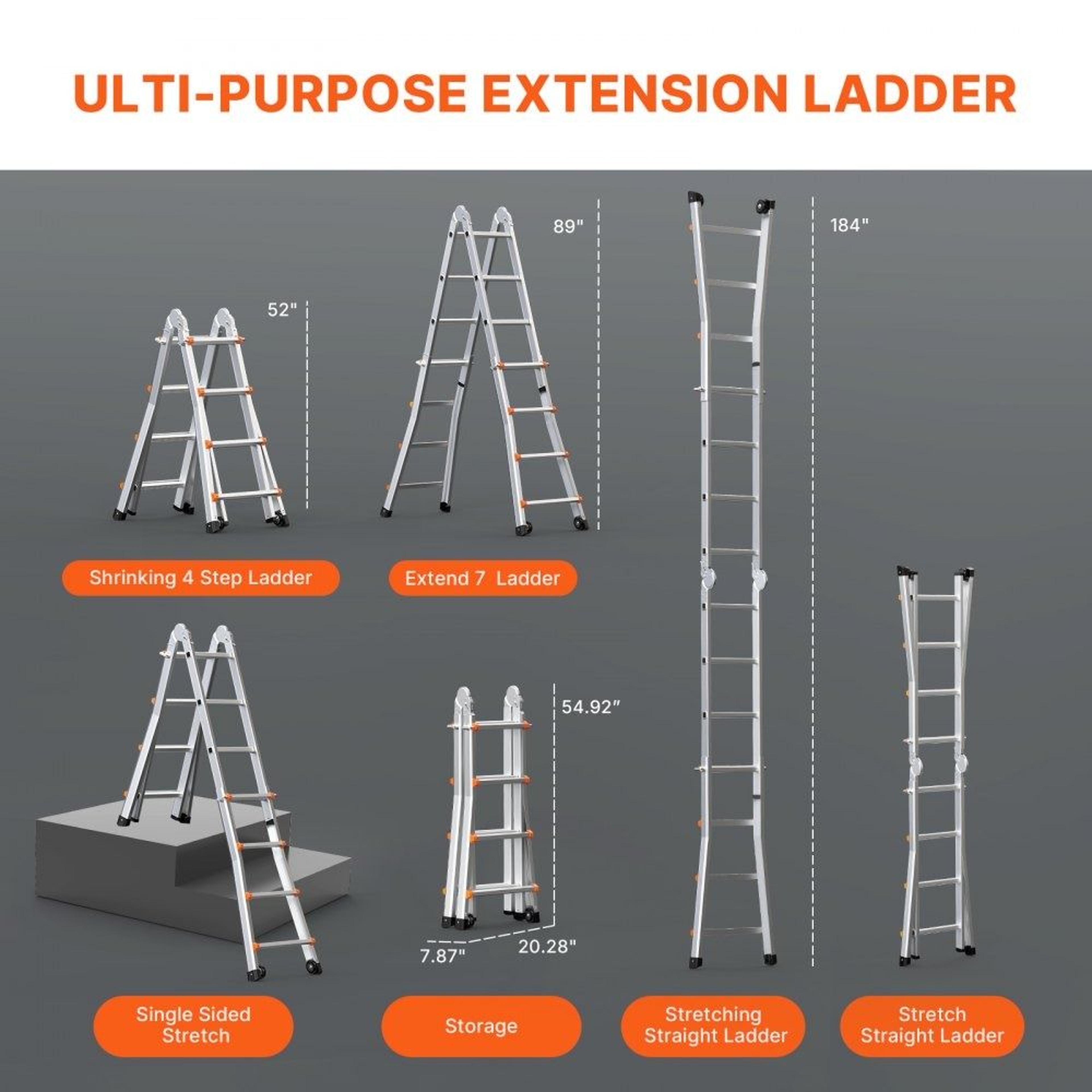 155 FT Telescoping A Frame Ladder Portable Aluminum Extension Ladder 330lb Capacity 4