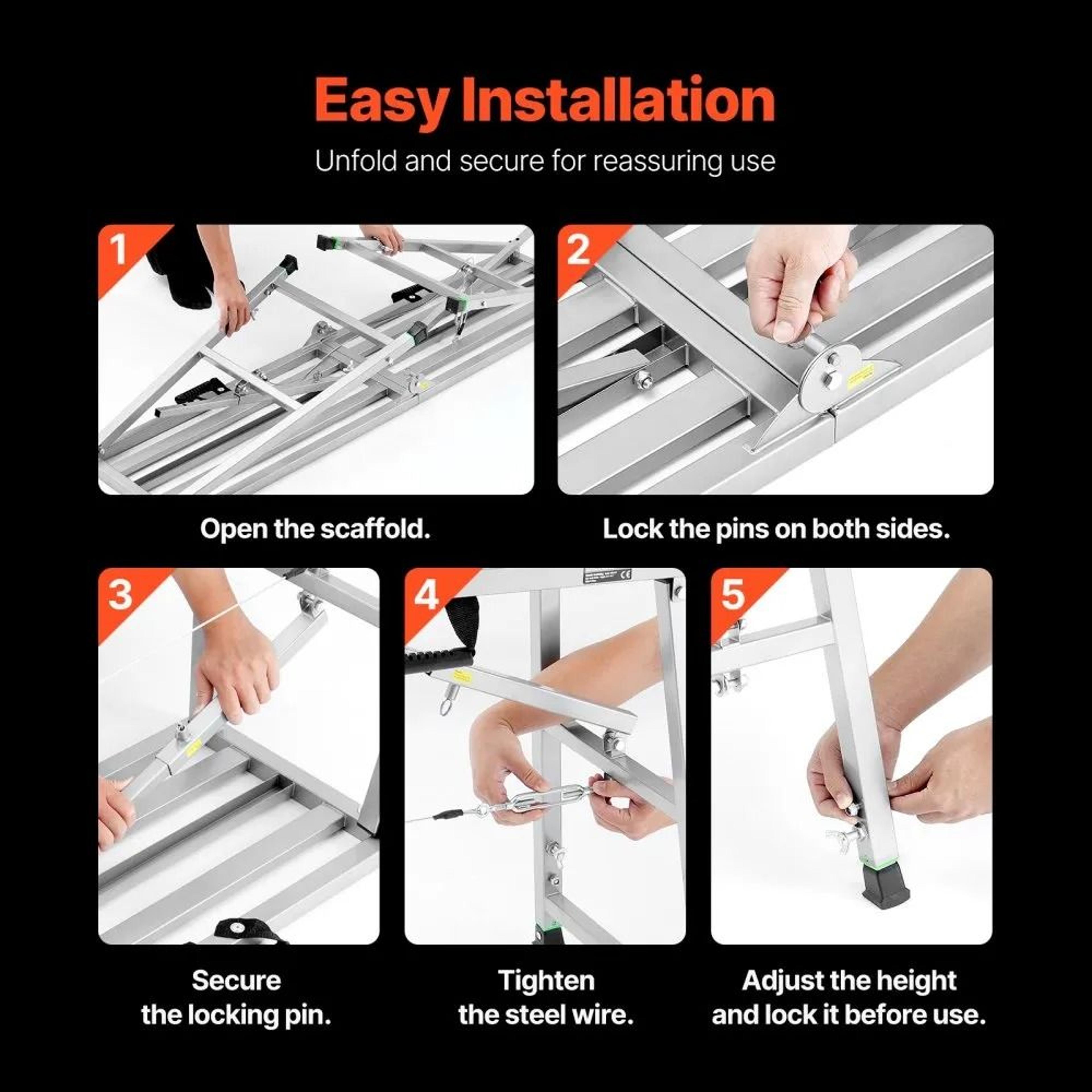 Adjustable Folding Steel Work Platform Portable Scaffolding Step Ladder 882 Lbs Capacity 5