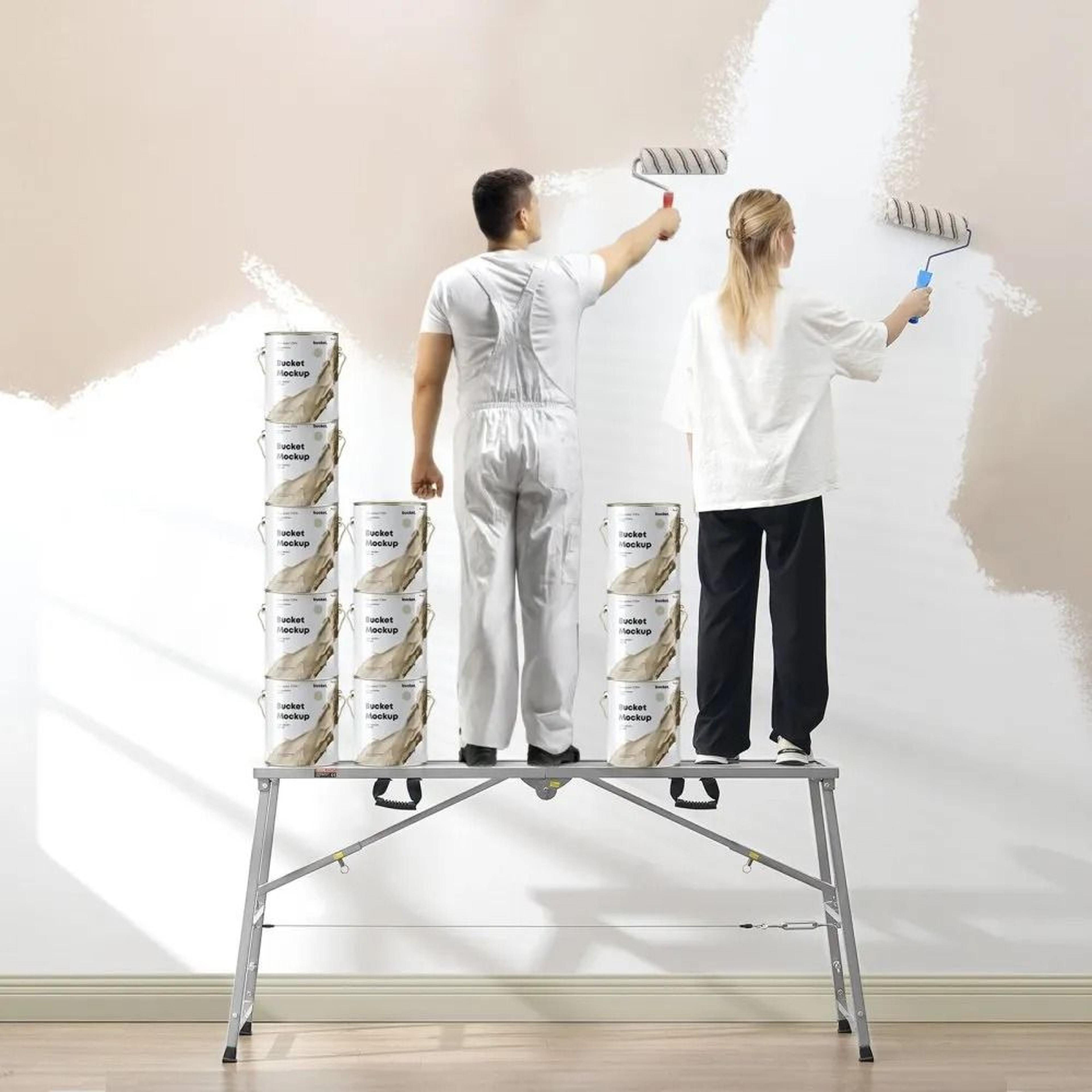 Adjustable Folding Steel Work Platform Portable Scaffolding Step Ladder 882 Lbs Capacity 6