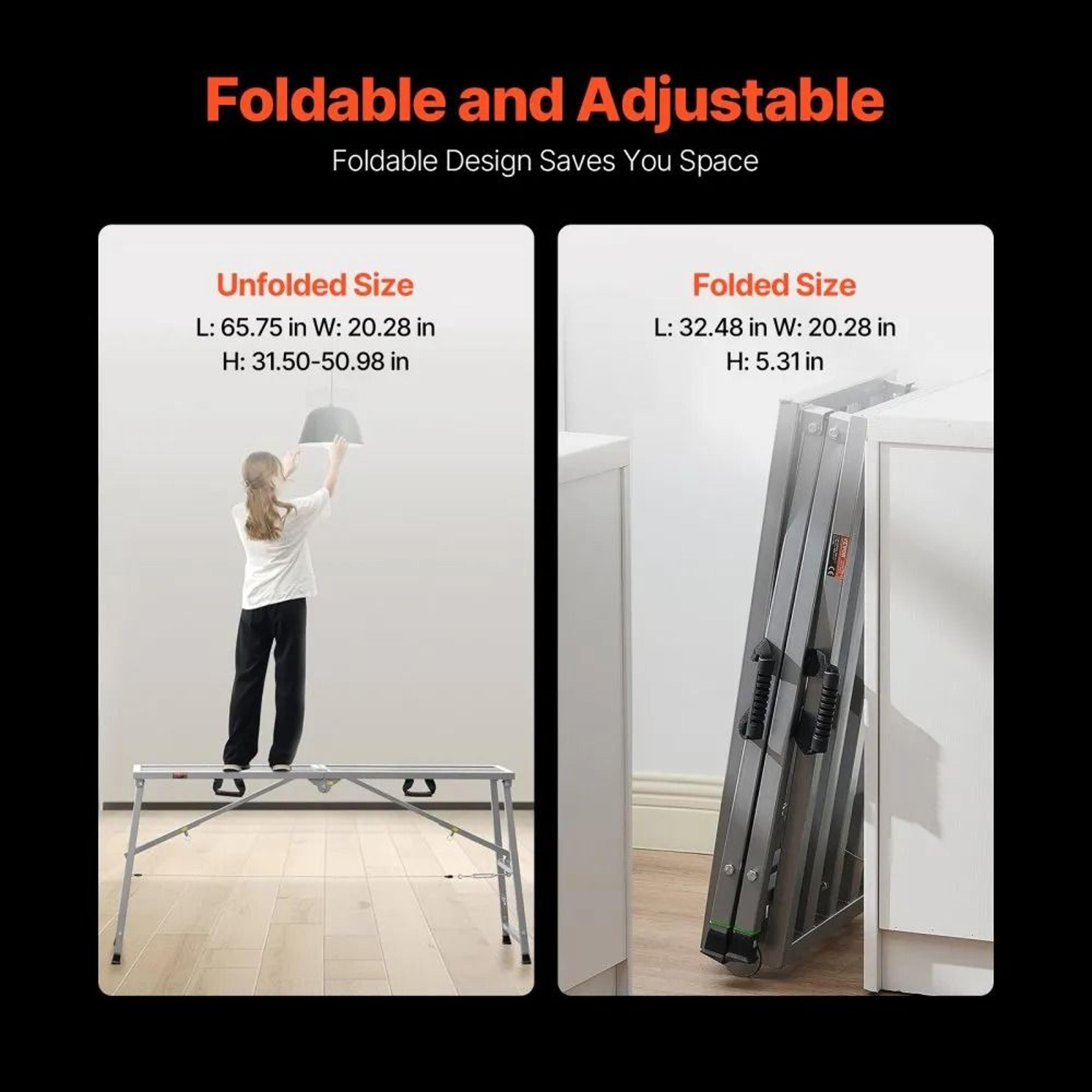 Adjustable Folding Steel Work Platform Portable Scaffolding Step Ladder 882 Lbs Capacity 2