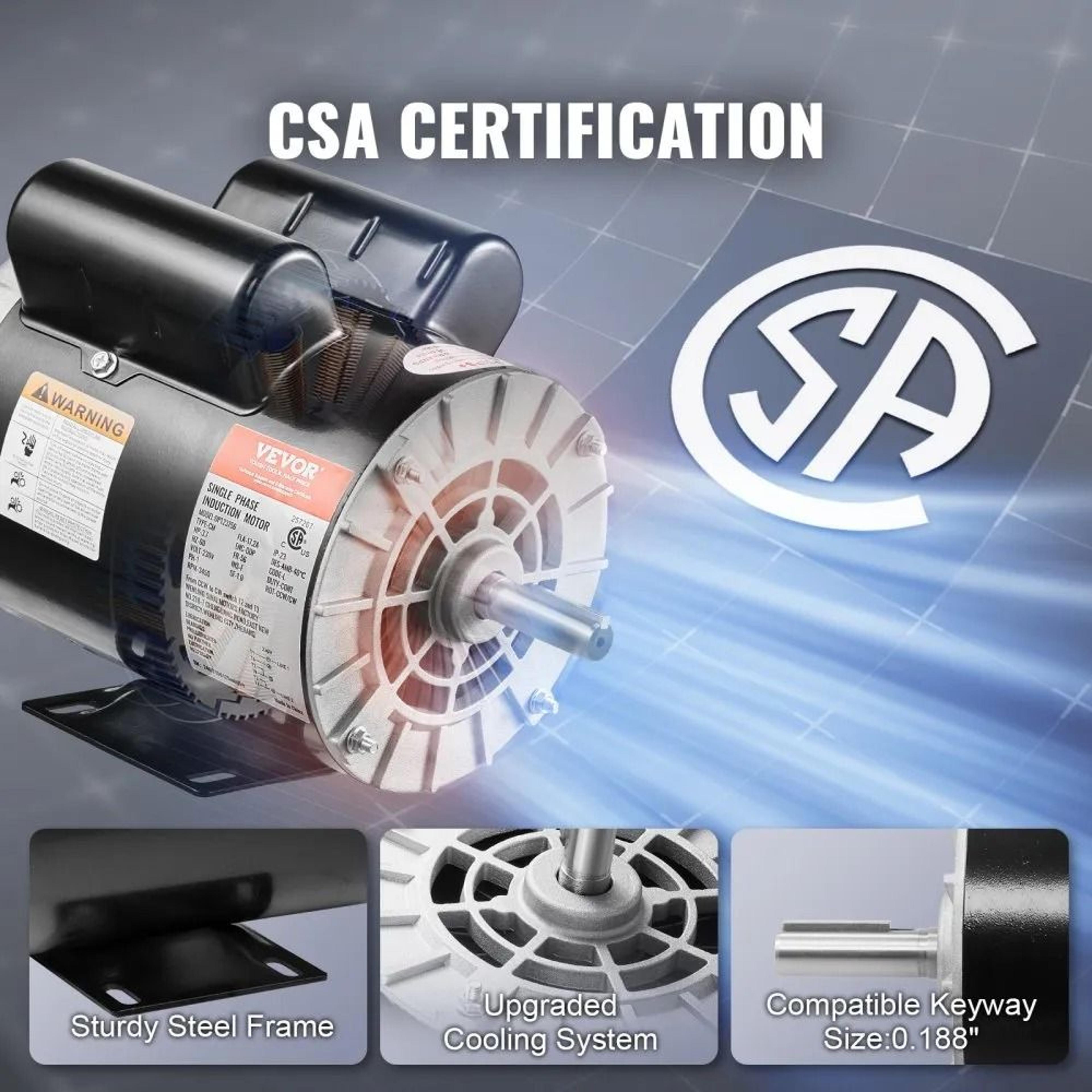 37HP Air Compressor Motor 3450RPM 230V Single Phase 56 Frame Reversible Electric Motor 4