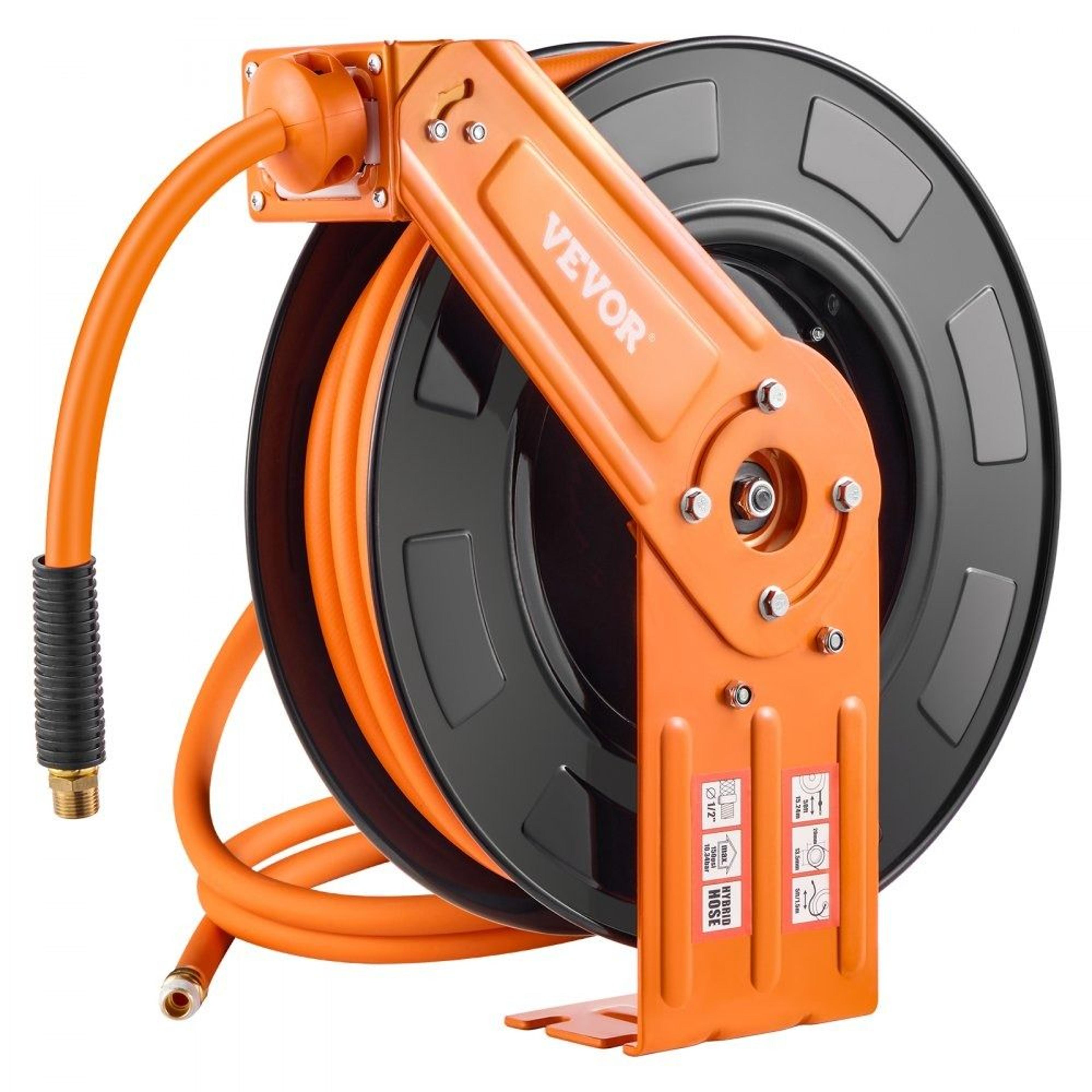 retractable air hose reel 1/2 in x 50 ft heavy duty steel air compressor hose reel auto rewind max 300 psi