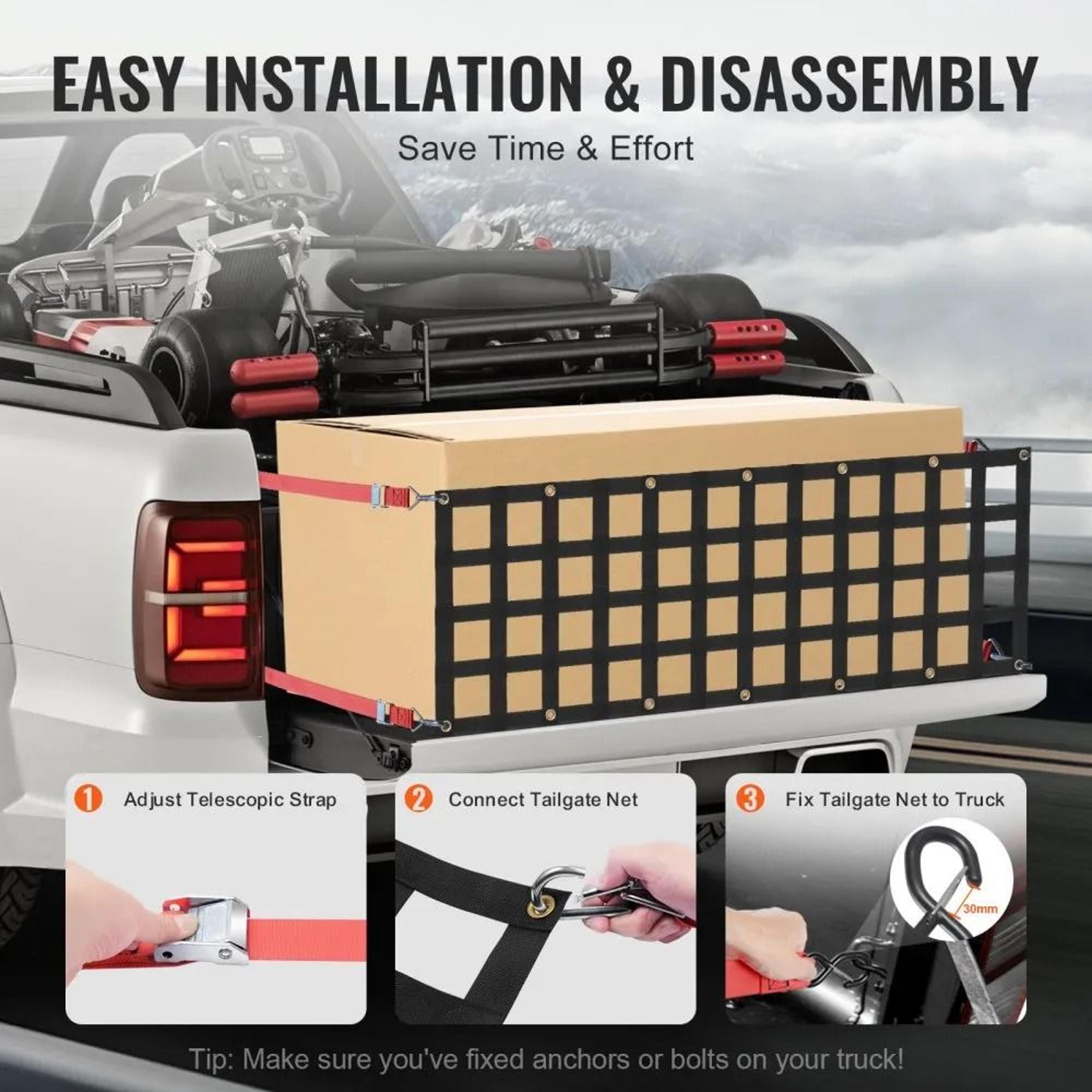 Heavy Duty Tailgate Net 54 In X 18 In Extendable Truck Bed Cargo Mesh With Adjustable Straps 4