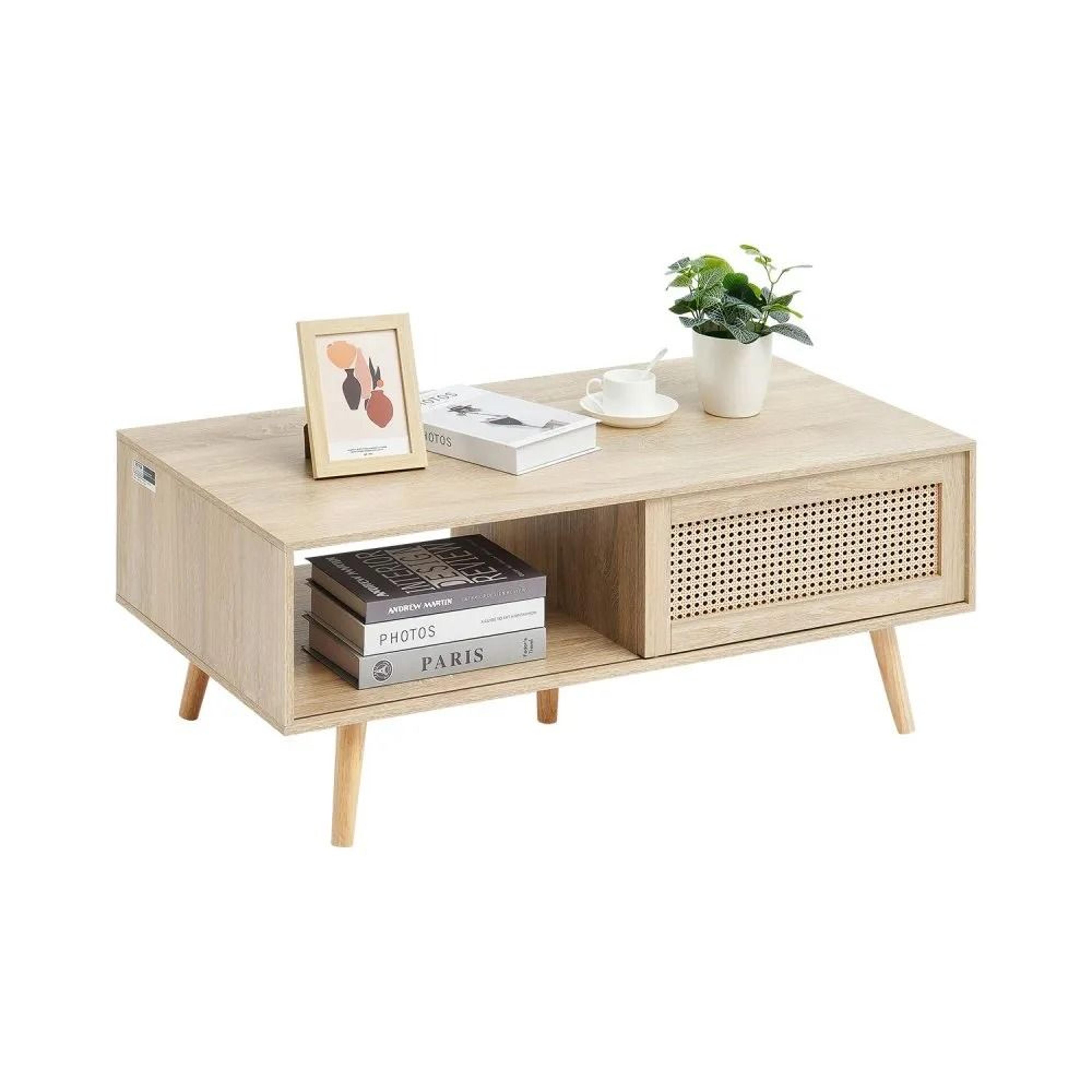 mid century modern rattan coffee table 42 inch rectangular wood boho storage coffee table for living room