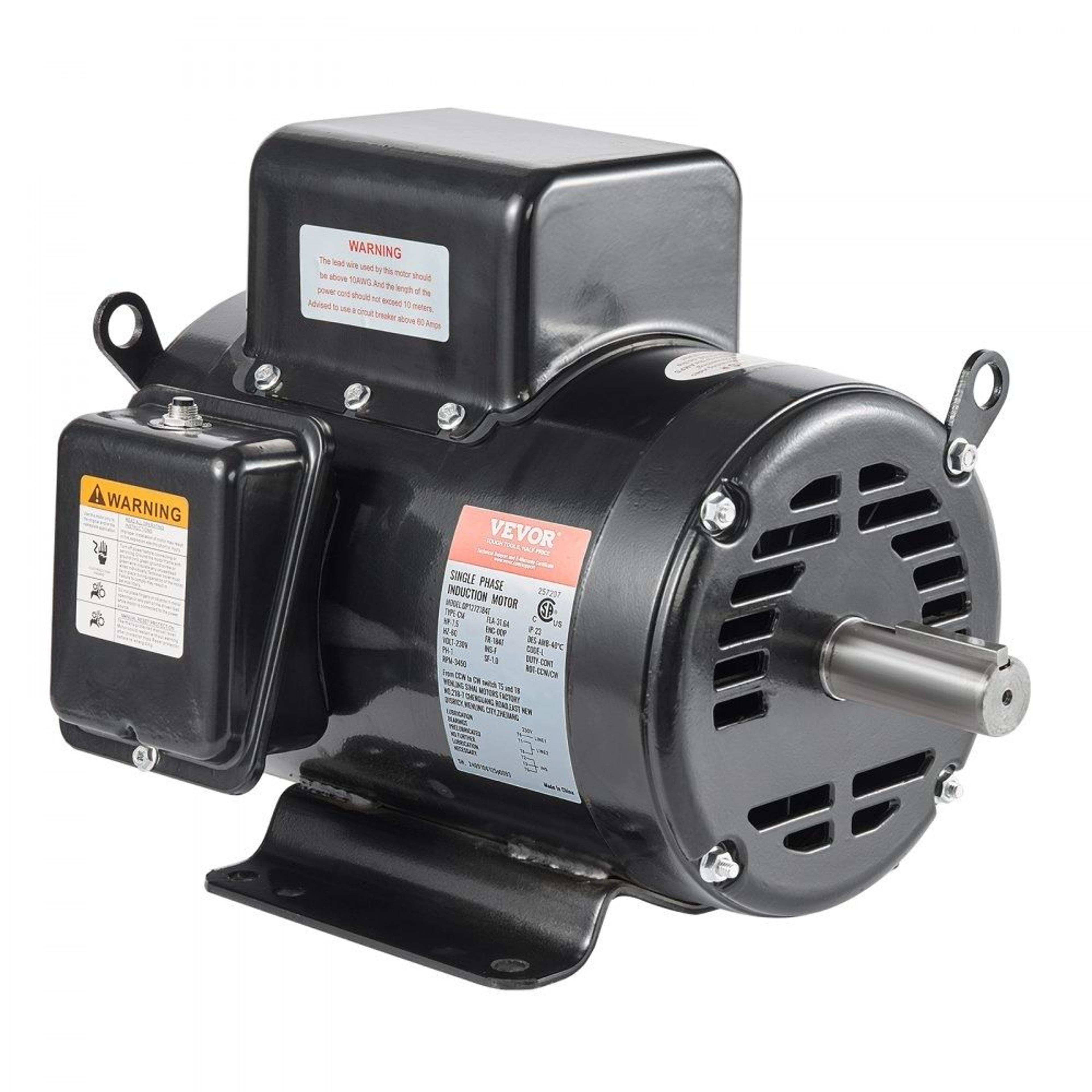 7.5hp air compressor motor 230v single phase 3450rpm 184t frame 1-1/8 keyed shaft