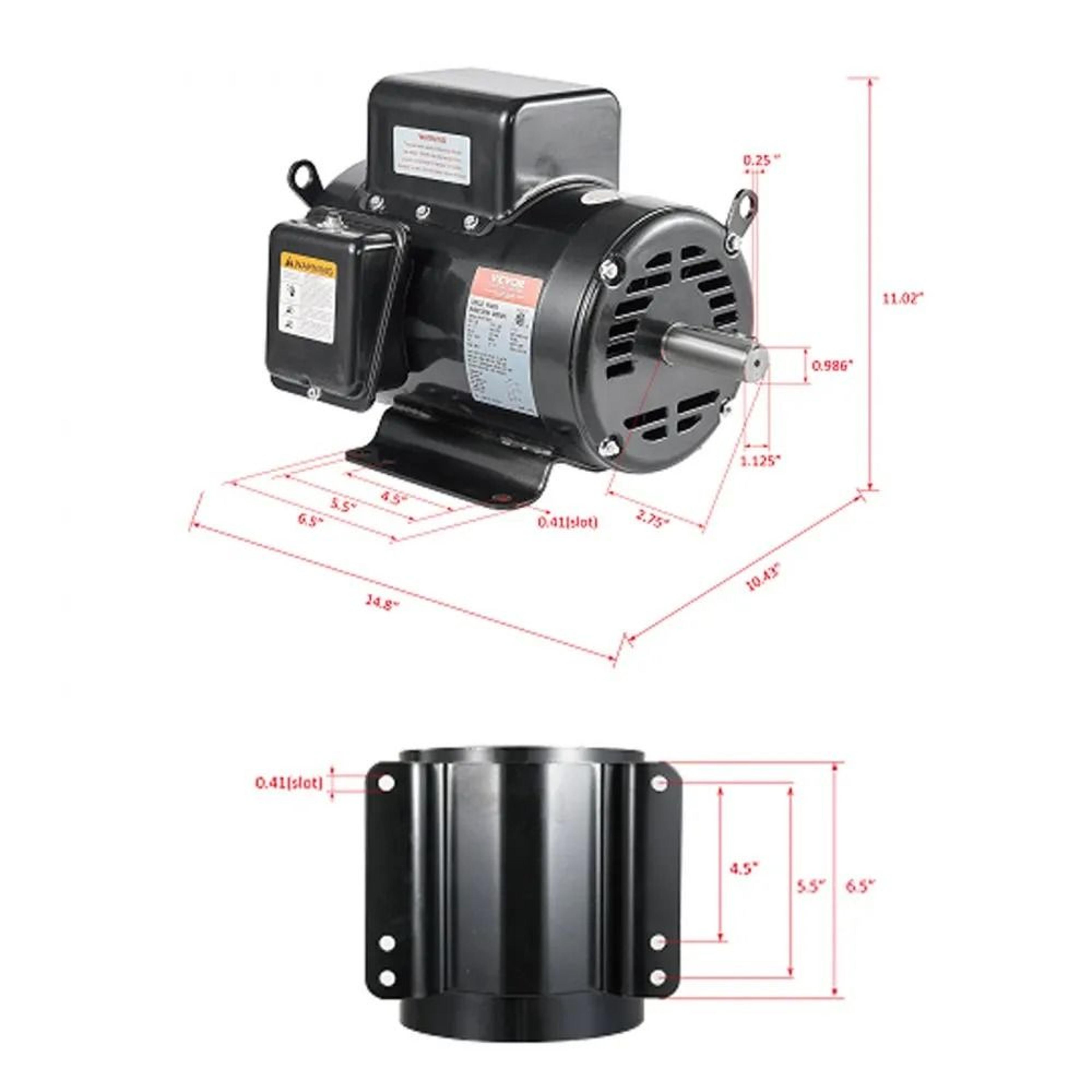75HP Air Compressor Motor 230V Single Phase 3450RPM 184T Frame 118 Keyed Shaft 7