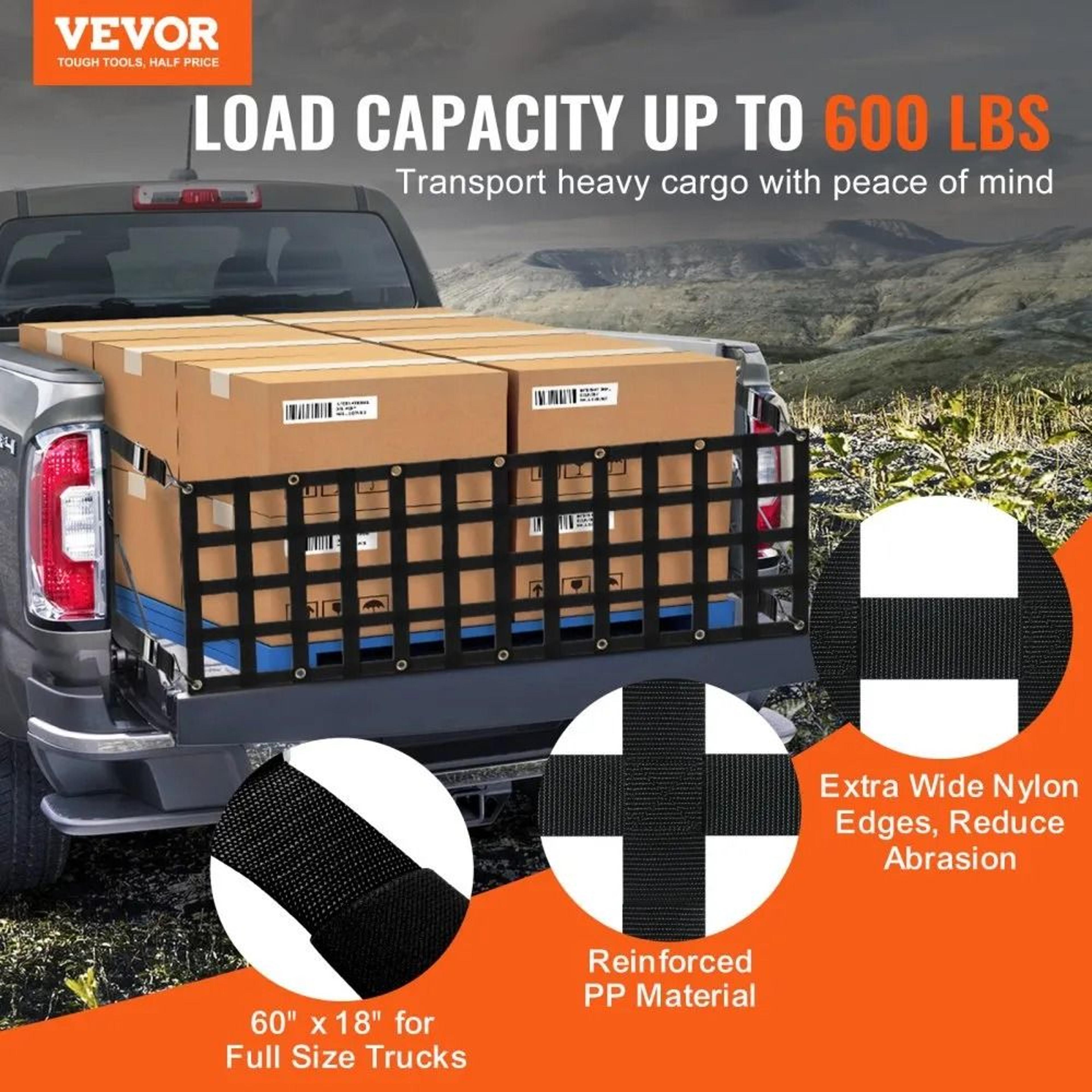Adjustable Truck Tailgate Net With Straps And Hooks 60 X 18 In Heavy Duty Cargo Mesh 1