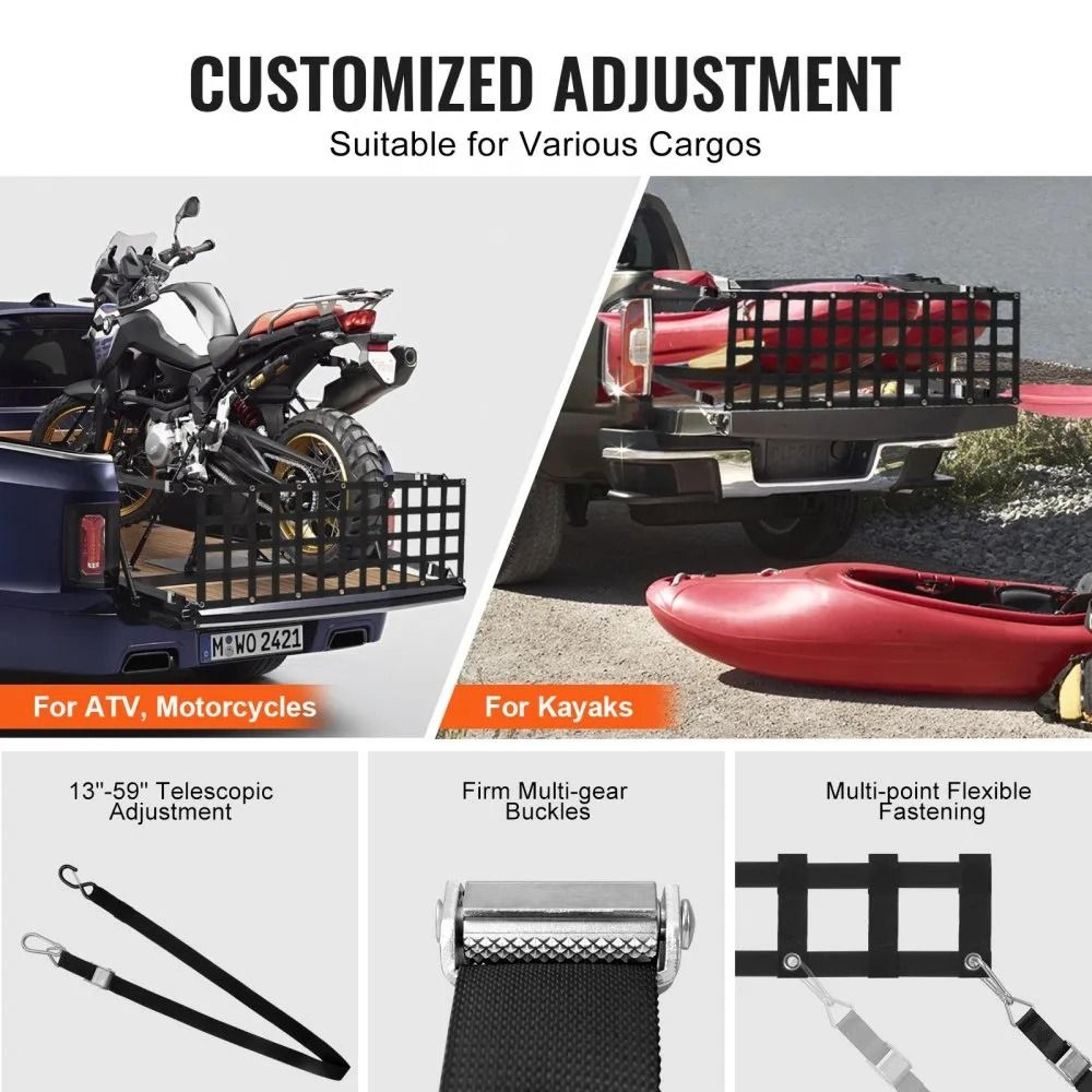 Adjustable Truck Tailgate Net With Straps And Hooks 60 X 18 In Heavy Duty Cargo Mesh 5