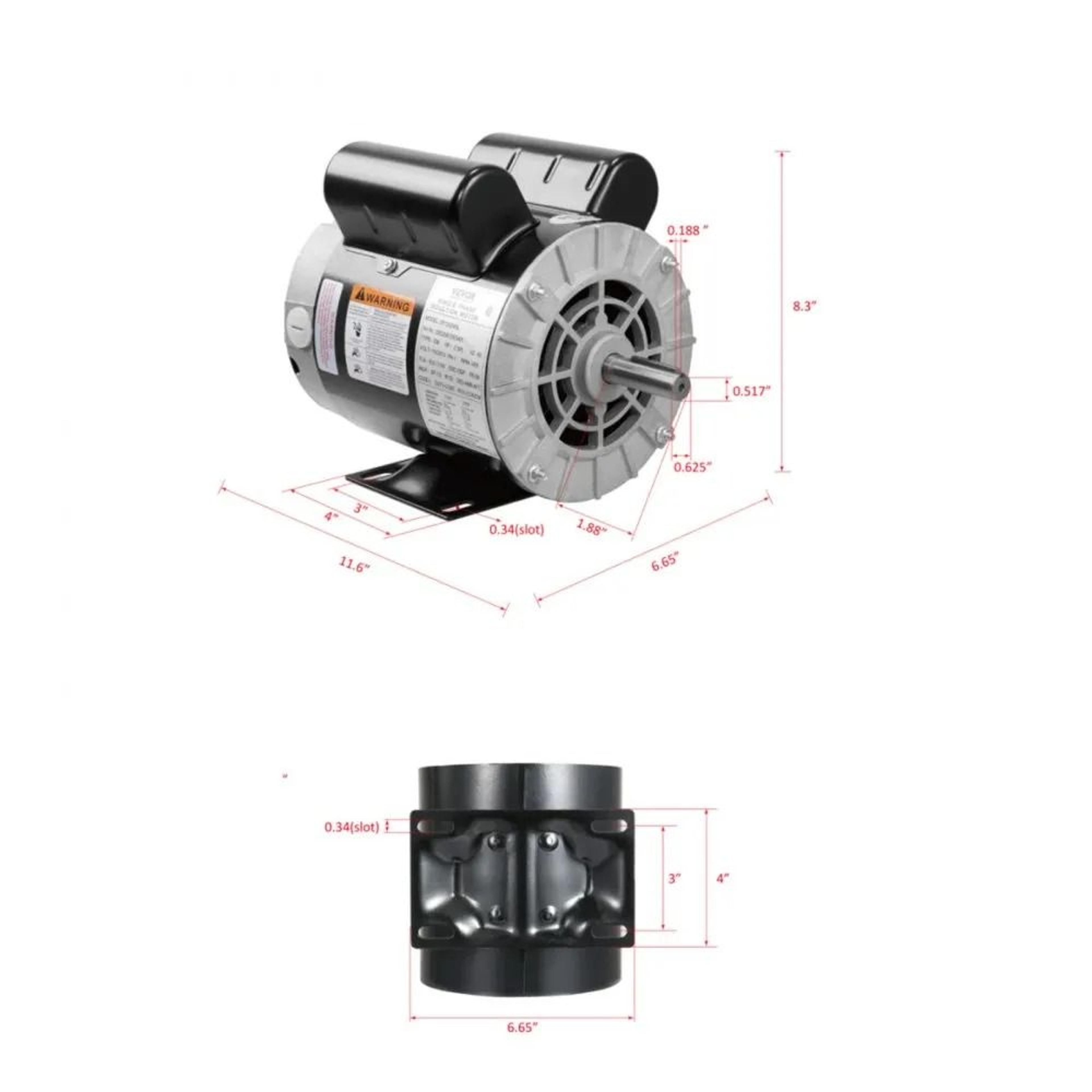 5HP SPL Air Compressor Electric Motor 230V 3450RPM 56 Frame 58 Inch Keyed Shaft 6