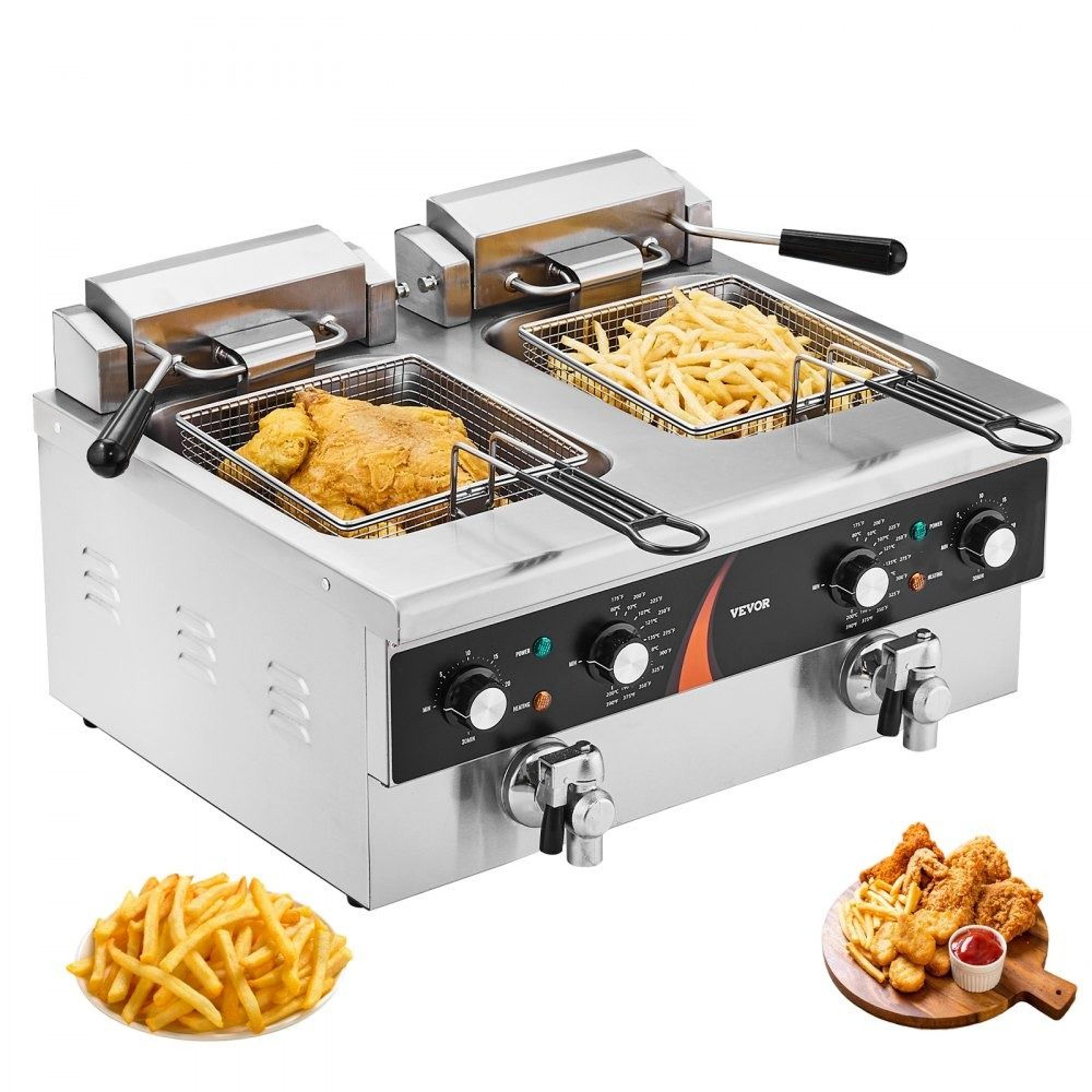 commercial dual tank deep fryer 3500w stainless steel electric fryer with timer and temperature control