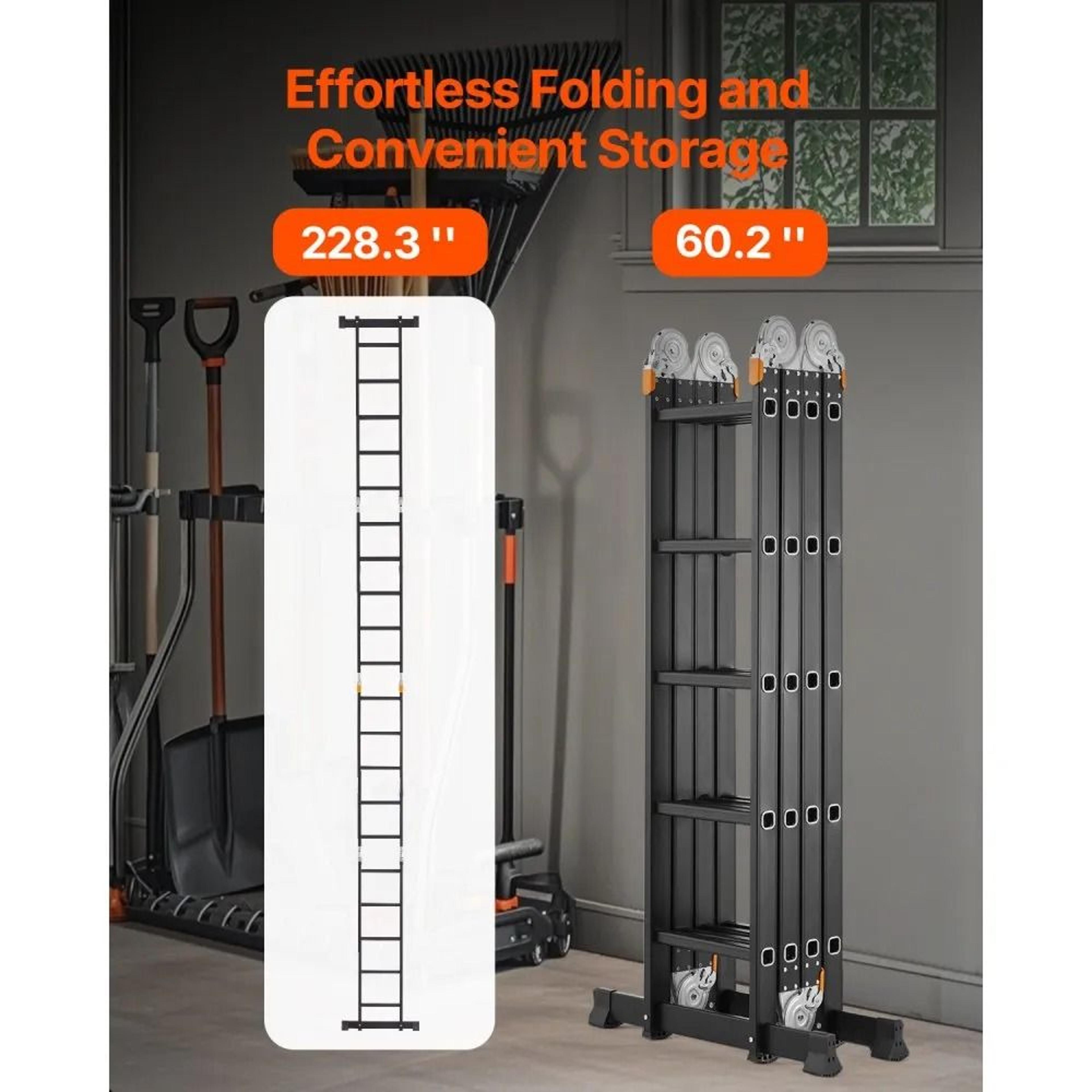 7in1 Folding Aluminum Ladder 19 Ft Adjustable Extension Ladder 330 Lb Capacity 2