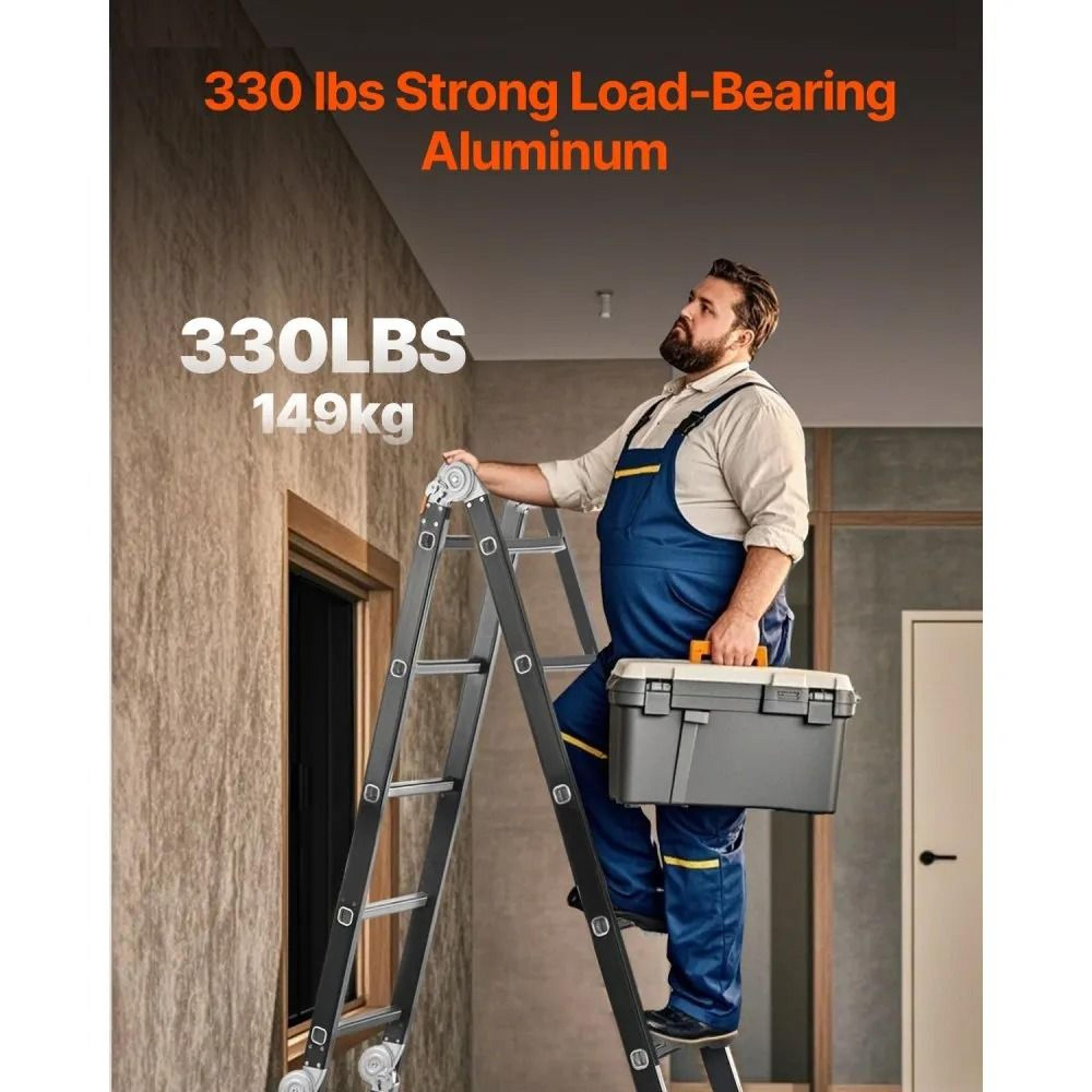 7in1 Folding Aluminum Ladder 19 Ft Adjustable Extension Ladder 330 Lb Capacity 3