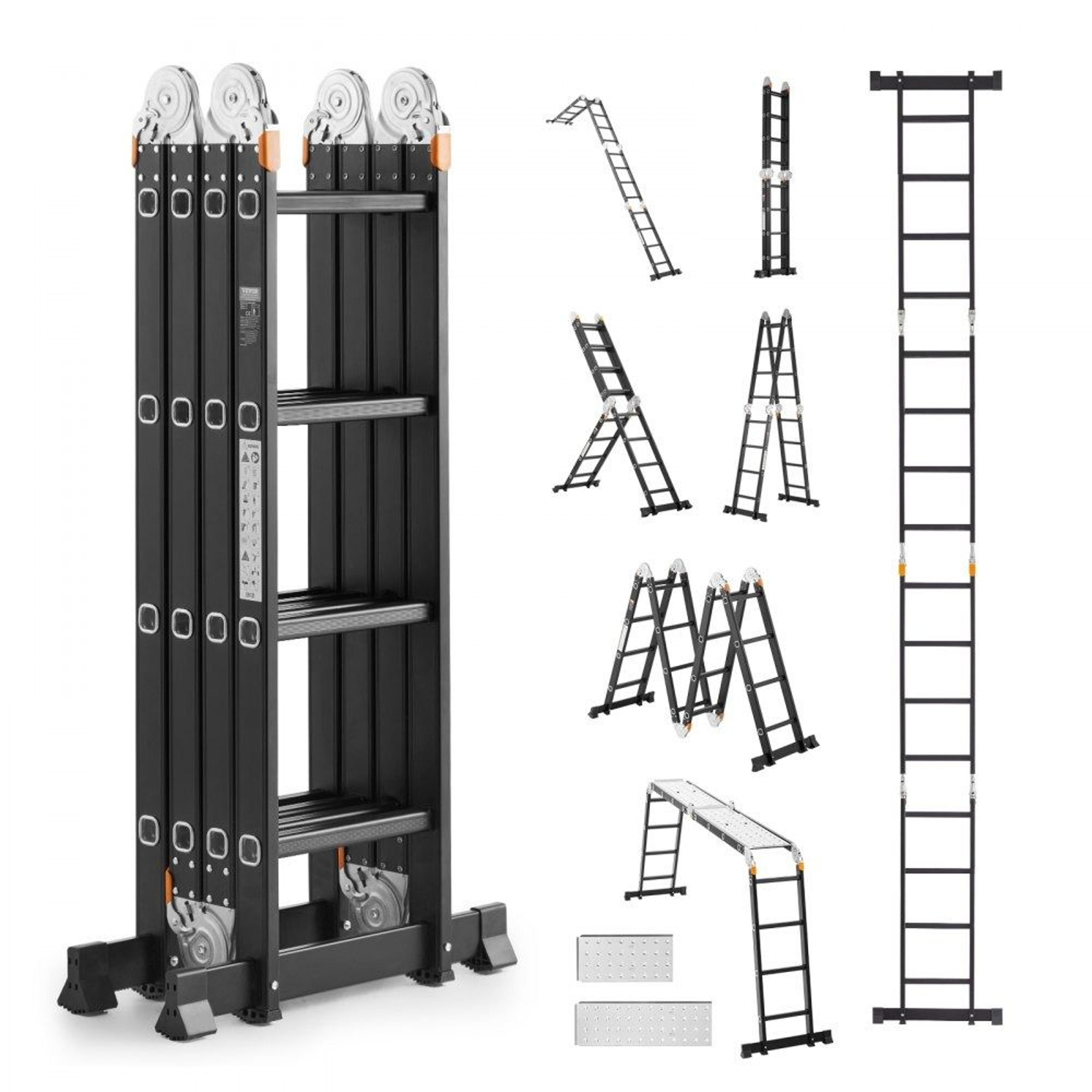 7-in-1 folding aluminum ladder with scaffolding platforms 330 lb capacity