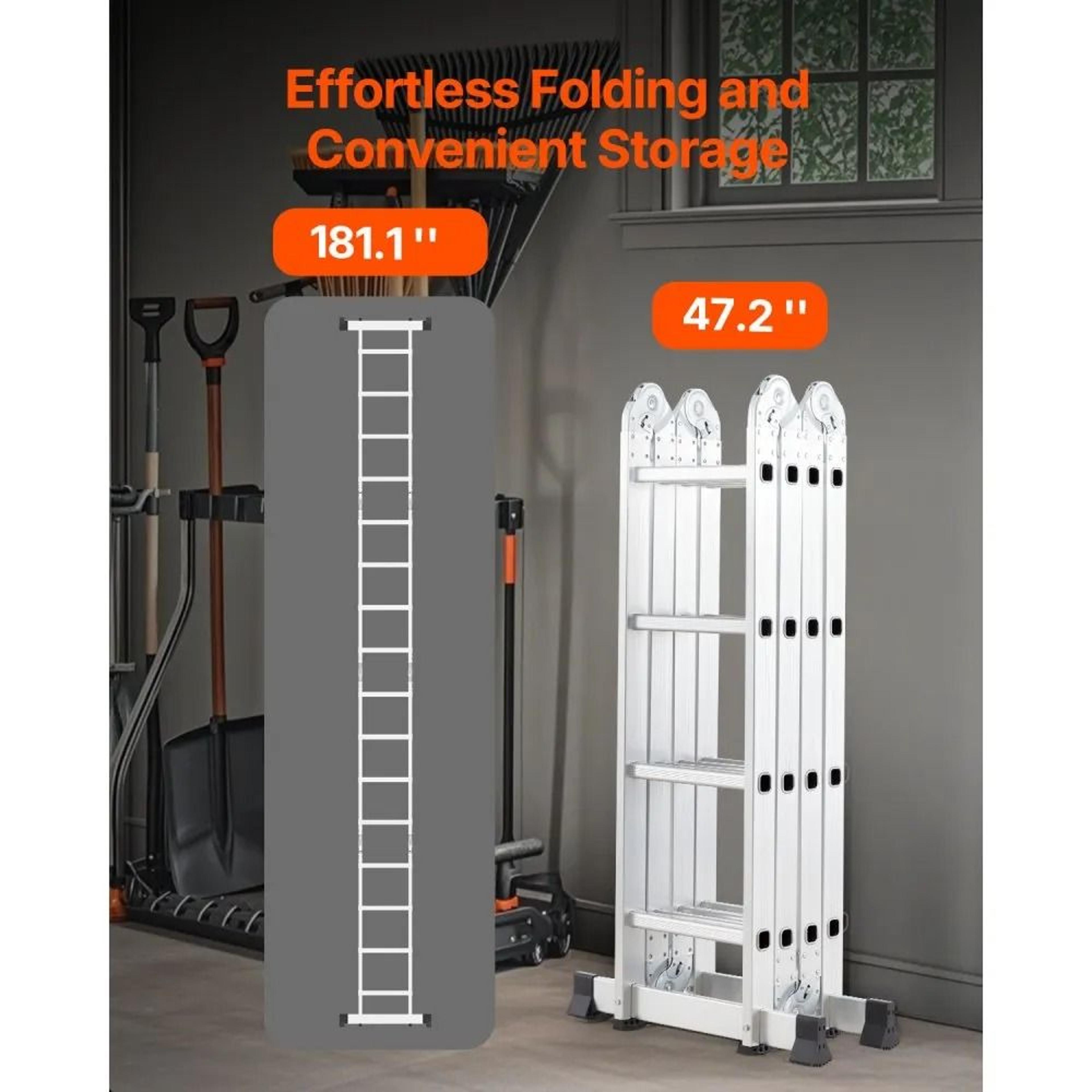 7in1 Aluminum Folding Ladder 155 Ft Adjustable Extension Ladder 330 Lb Capacity 3