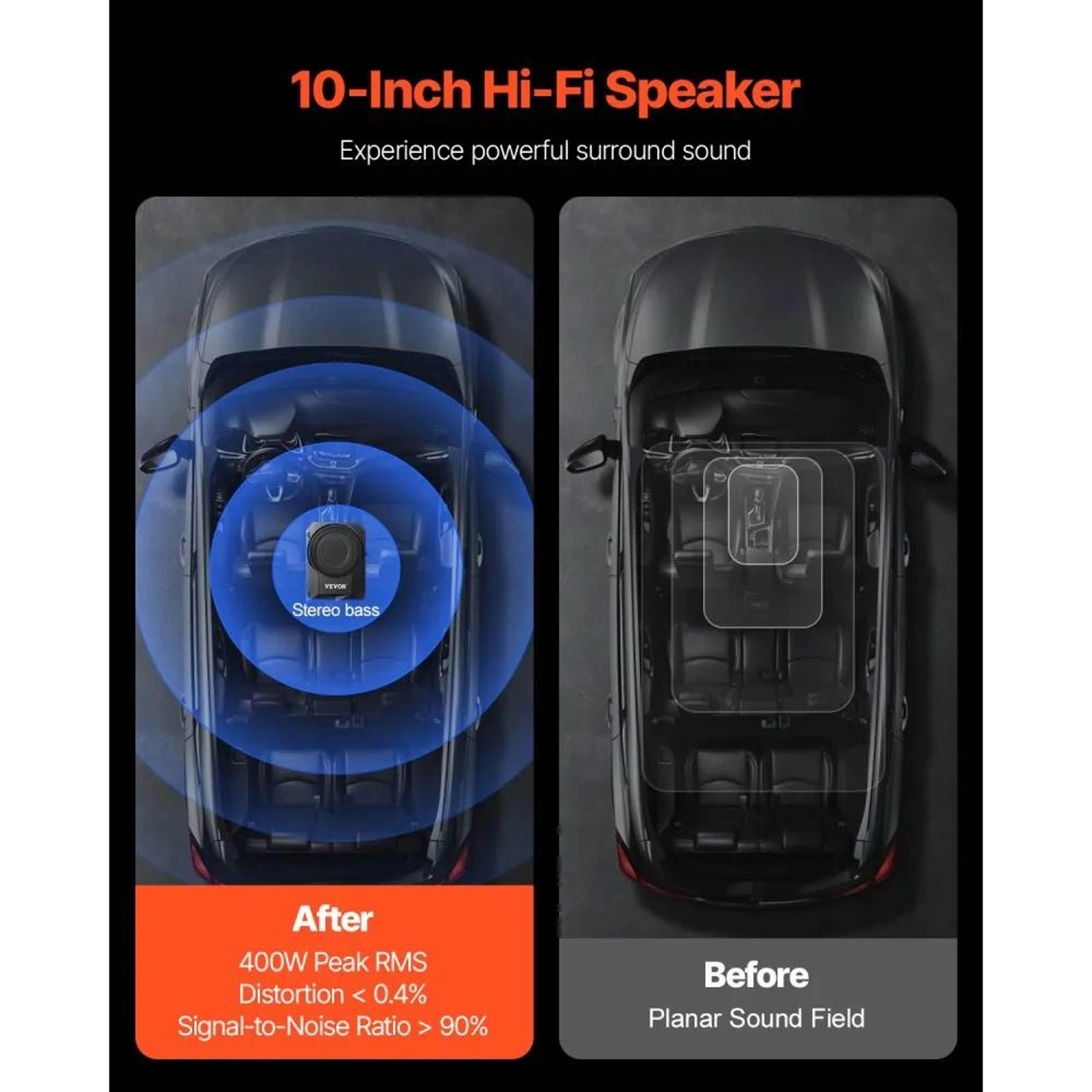 10 Inch 400W Underseat Car Subwoofer With BuiltIn Amplifier And Wired Remote 3