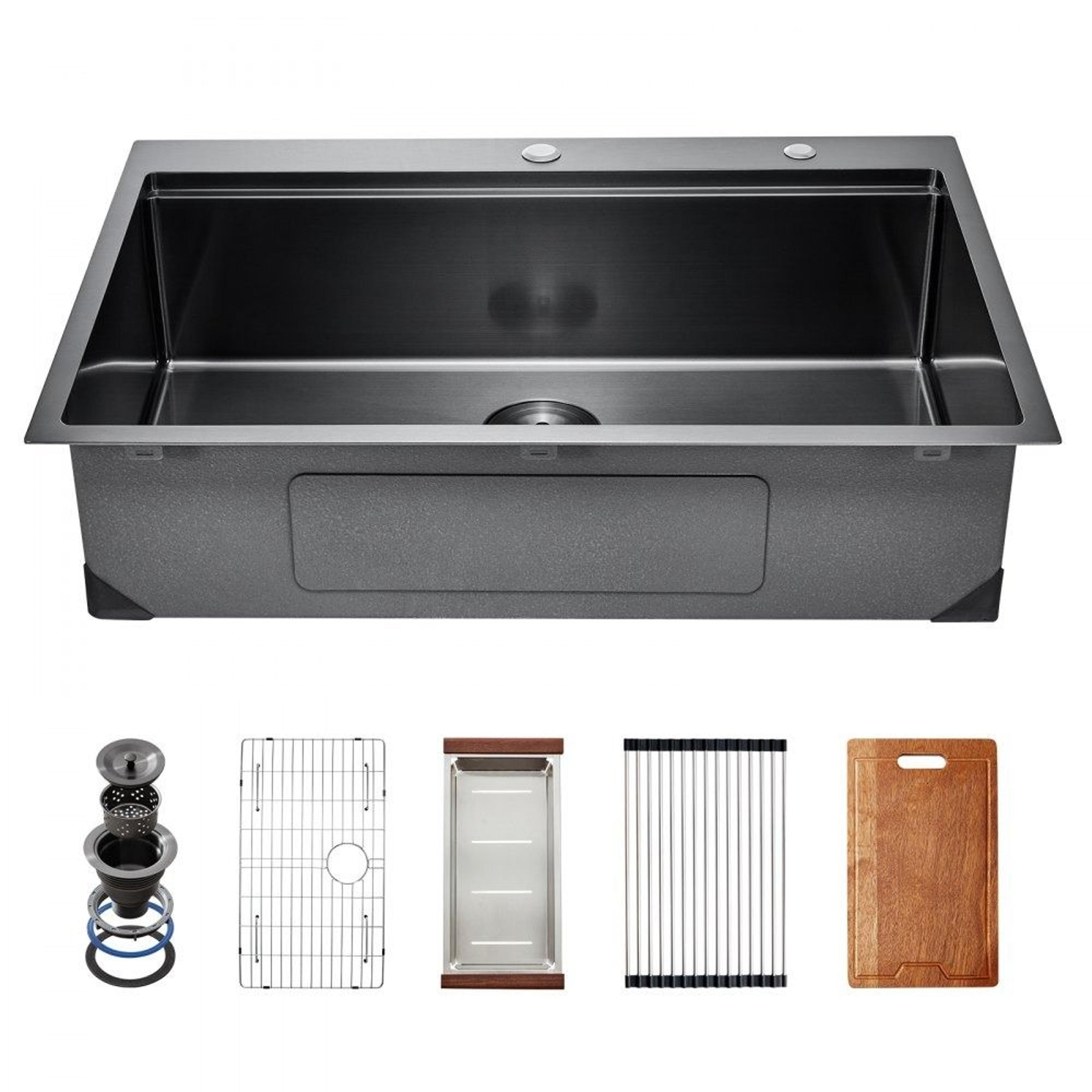33 inch kitchen sink workstation 304 stainless steel drop-in single bowl with accessories