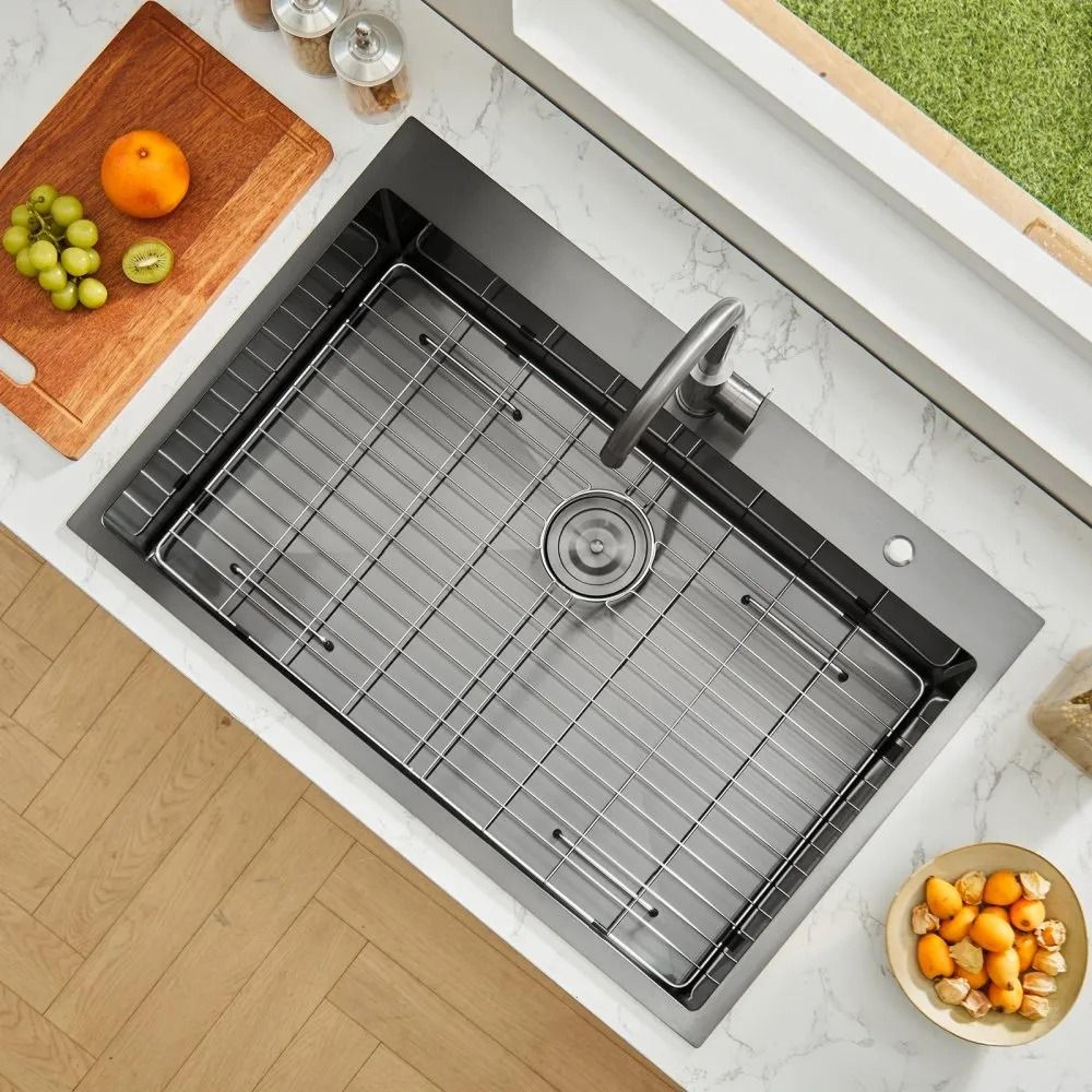 33 Inch 304 Stainless Steel Drop In Kitchen Sink Workstation With Nano Black Finish 6