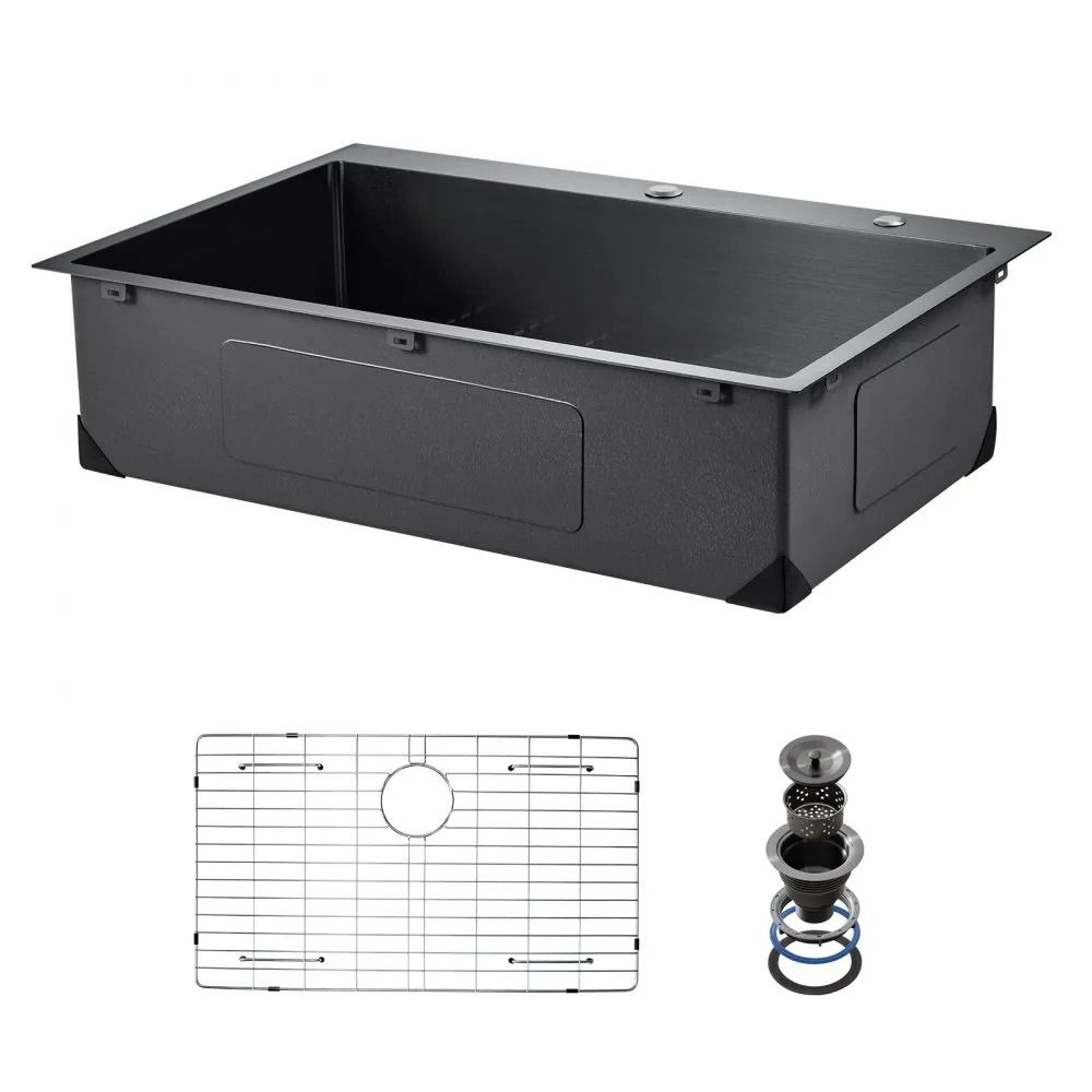 33 inch 304 stainless steel drop in kitchen sink workstation with nano black finish