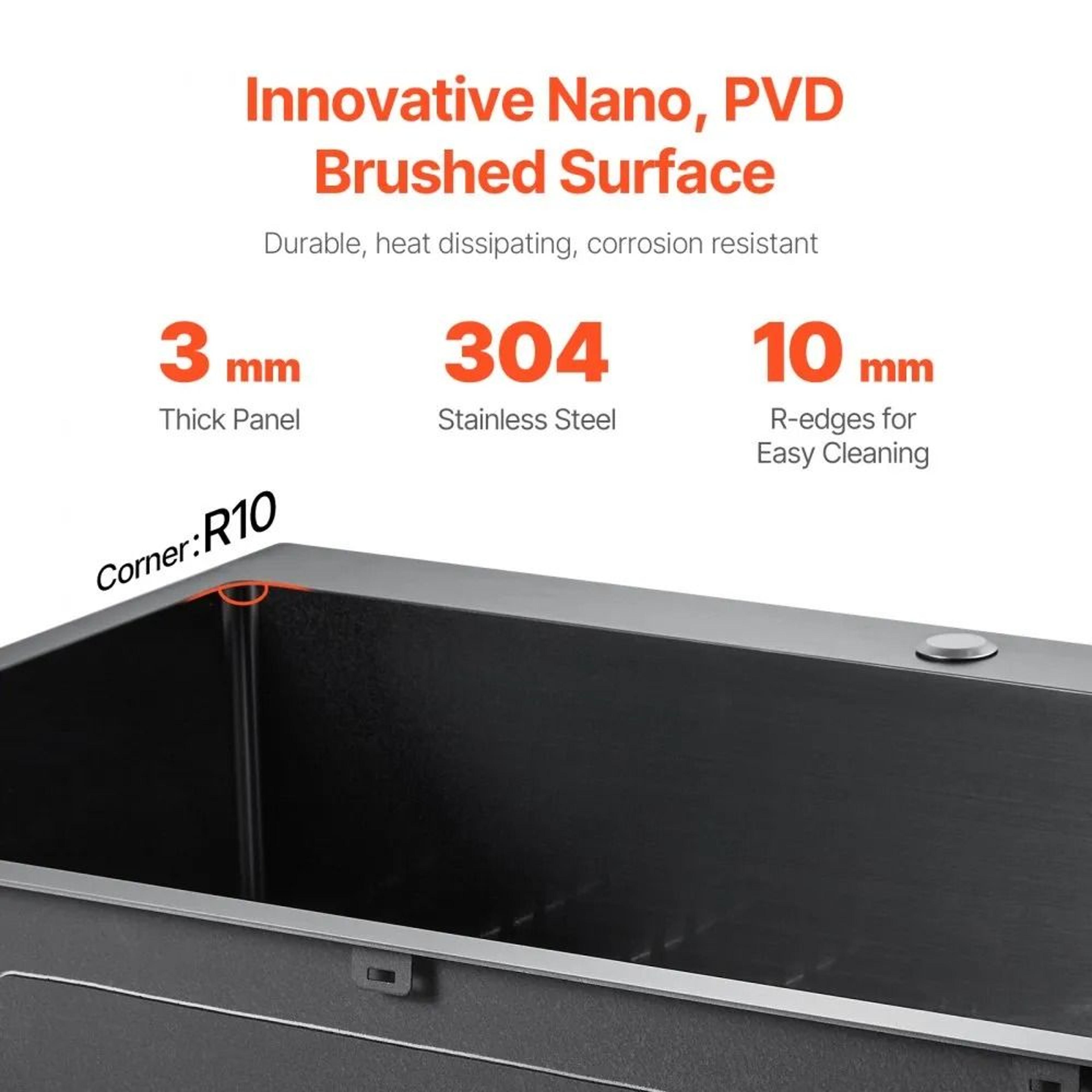 33 Inch 304 Stainless Steel Drop In Kitchen Sink Workstation With Nano Black Finish 1