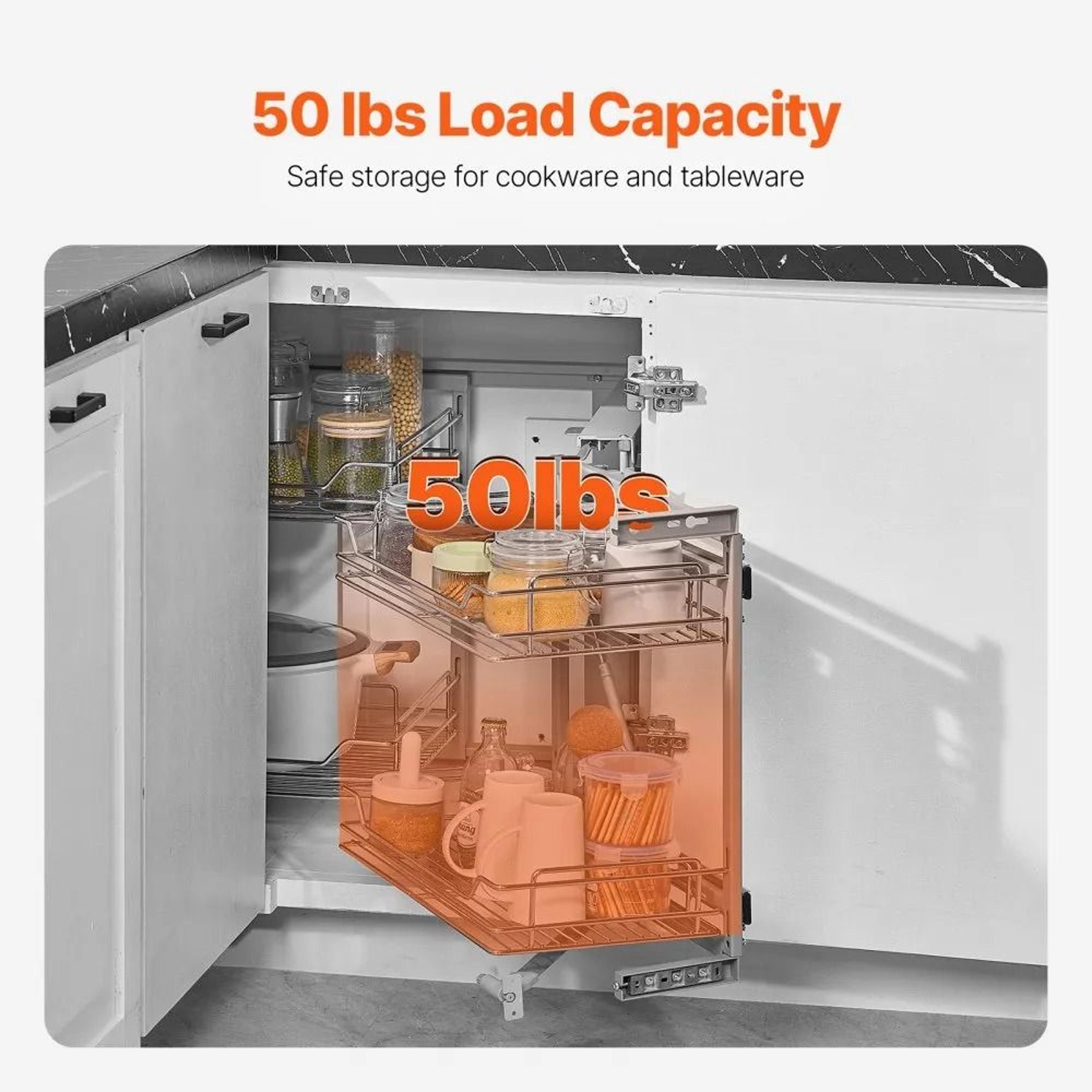 18 Inch Blind Corner Pull Out Organizer With 4 Chrome Plated Steel Storage Baskets 1