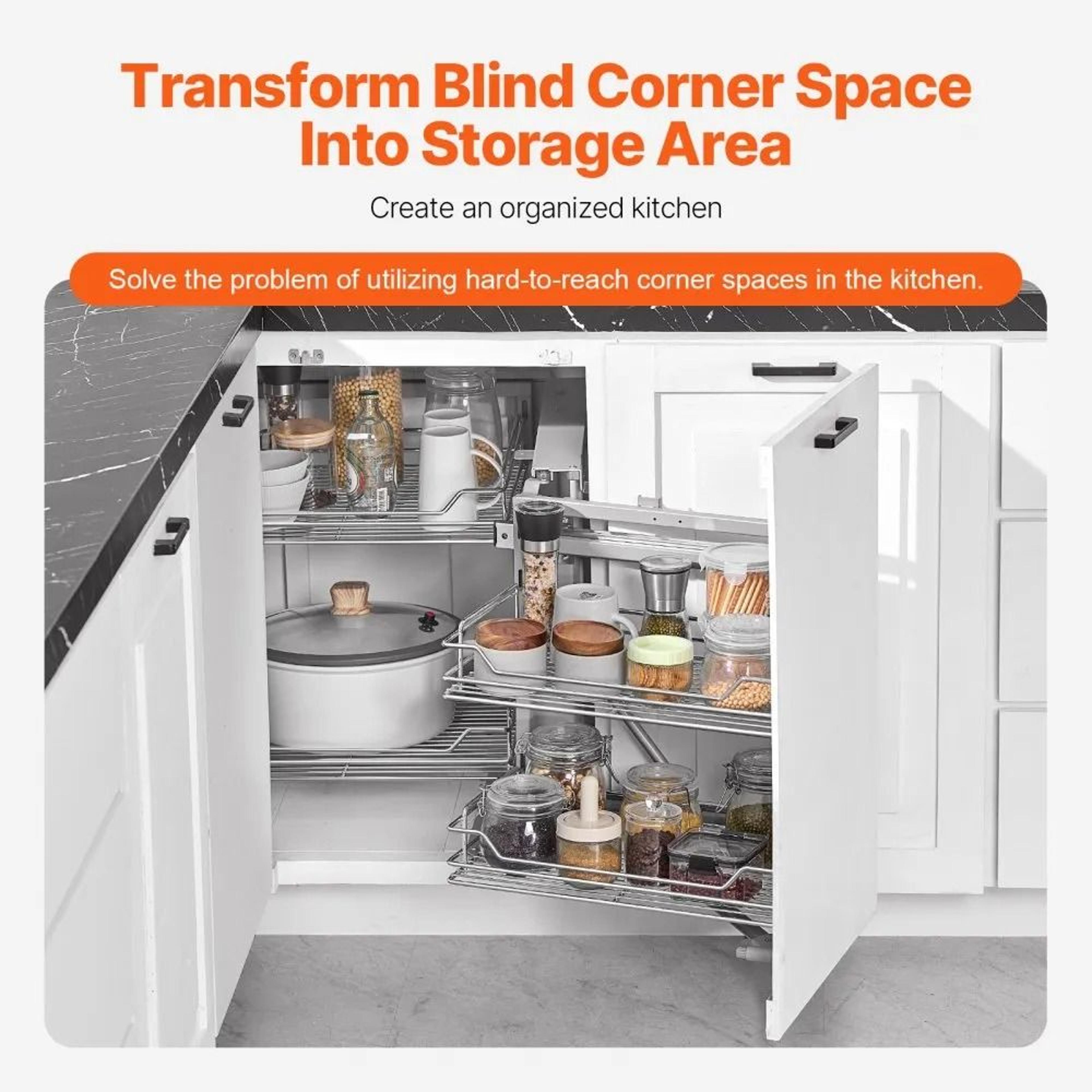 18 Inch Blind Corner Pull Out Organizer With 4 Chrome Plated Steel Storage Baskets 4