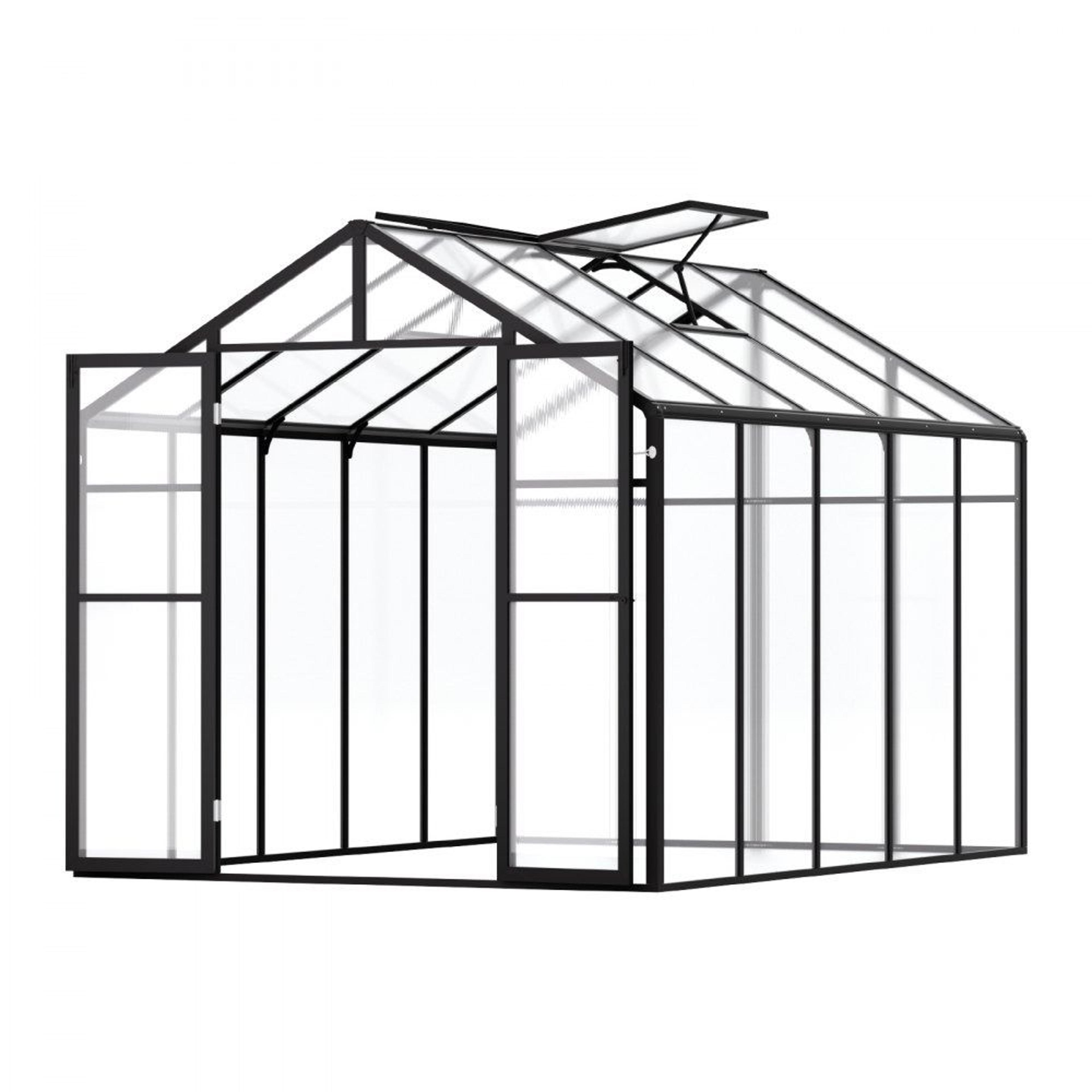 8 x 10 ft polycarbonate greenhouse with aluminum frame and 2 adjustable roof vents