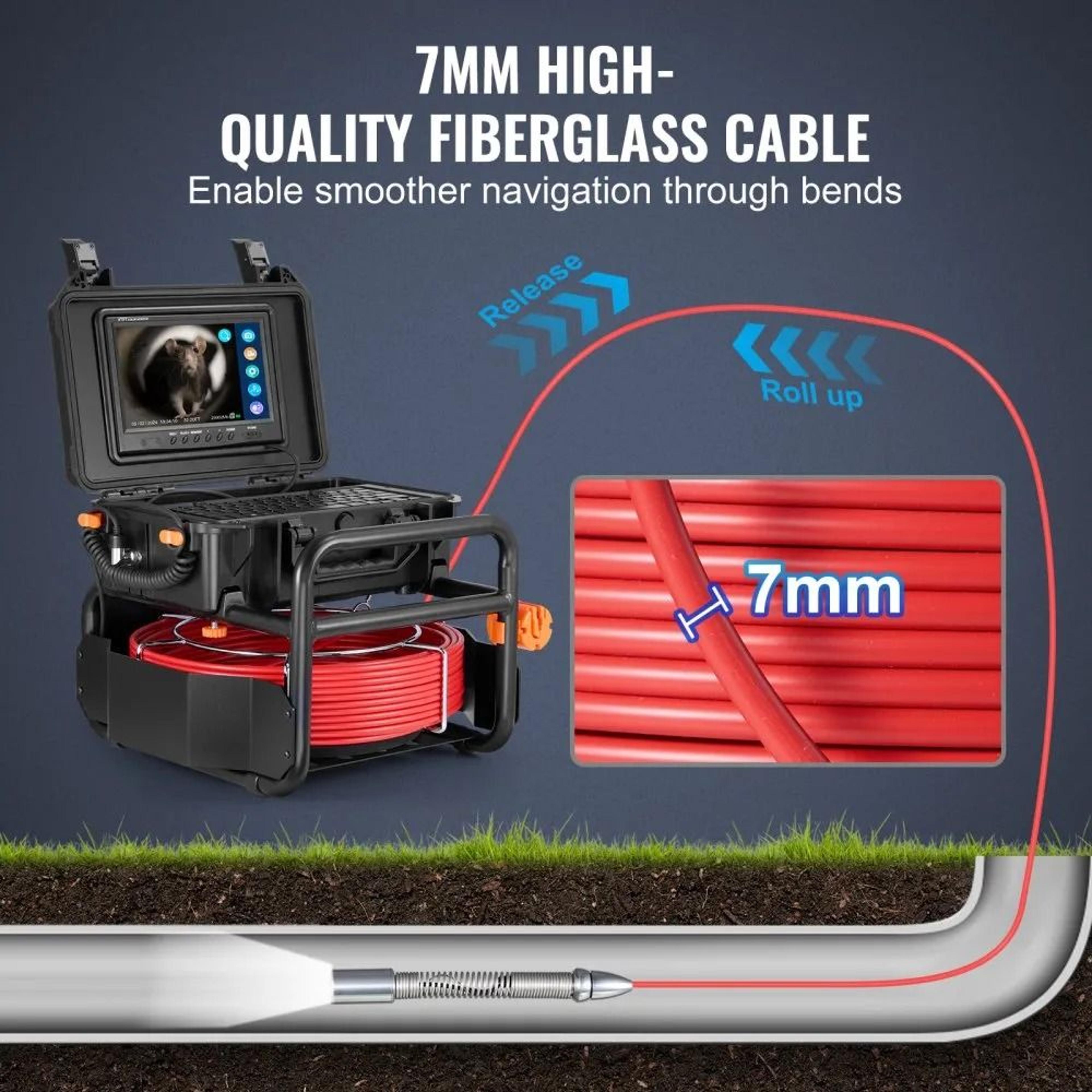 98 Ft SelfLeveling Sewer Camera With 512Hz Transmitter 9 Inch 1080P Screen 6
