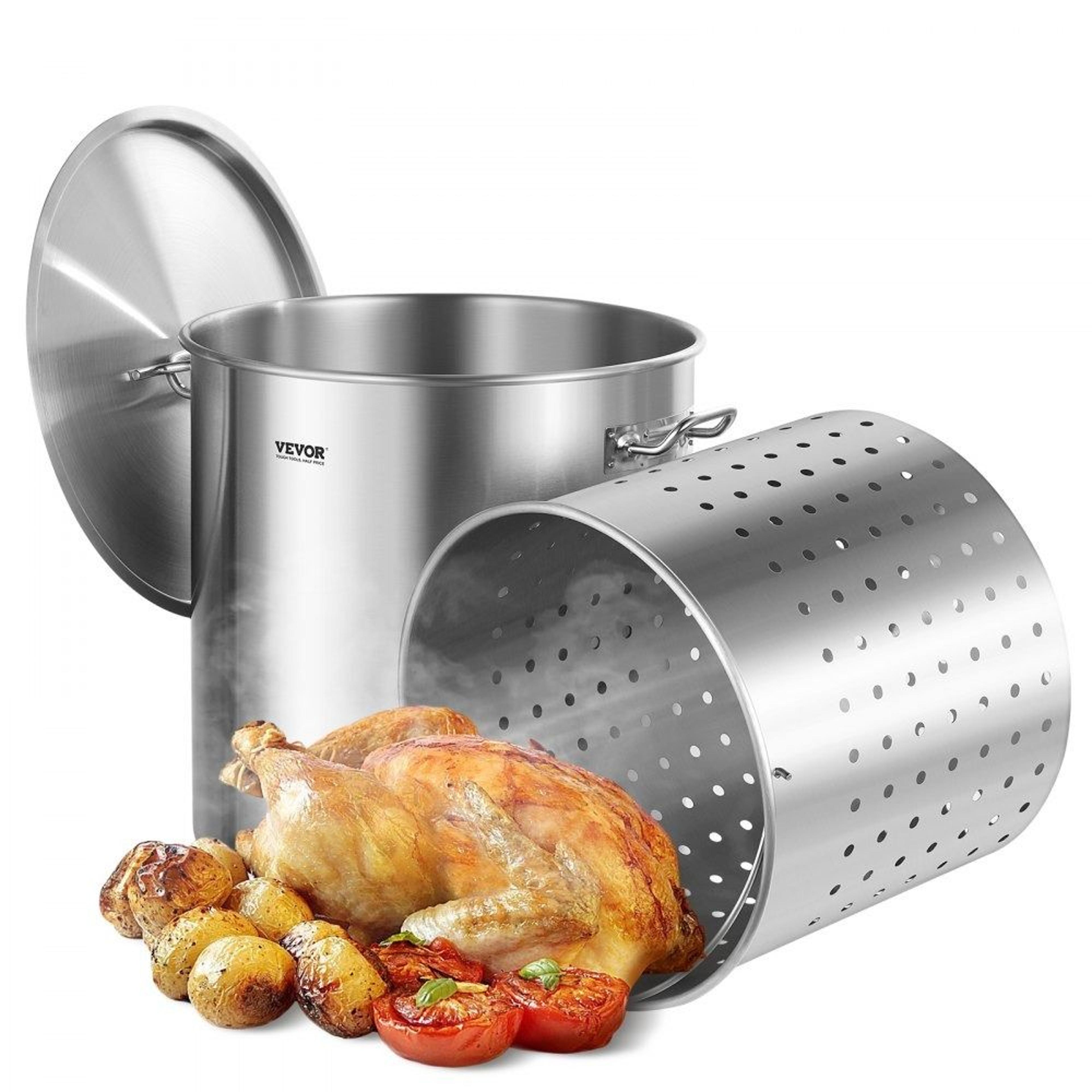 84 quart stainless steel stockpot with strainer basket and lid