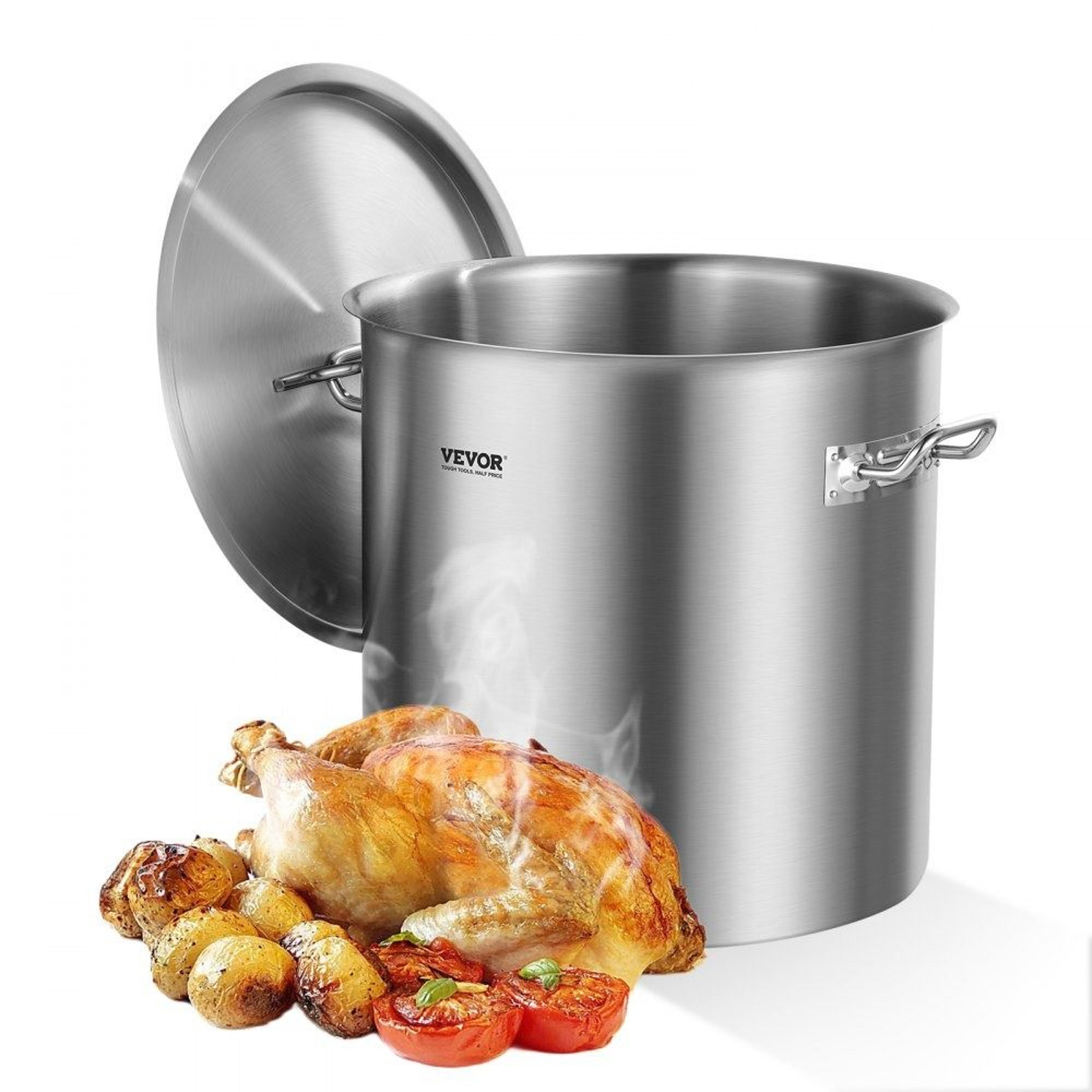 53 quart stainless steel stockpot with lid and composite bottom