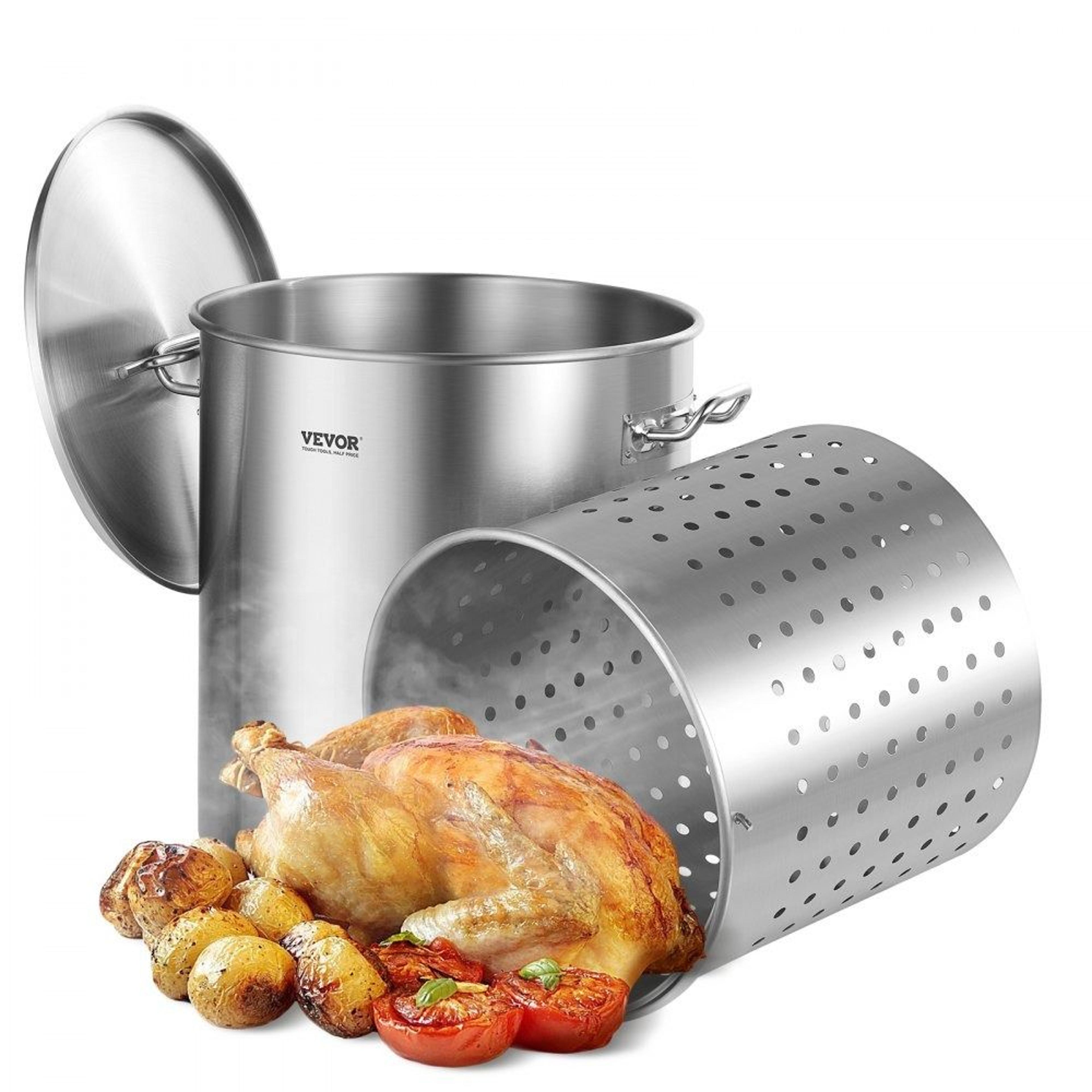 54l stainless steel stockpot with strainer basket and lid for large batch cooking