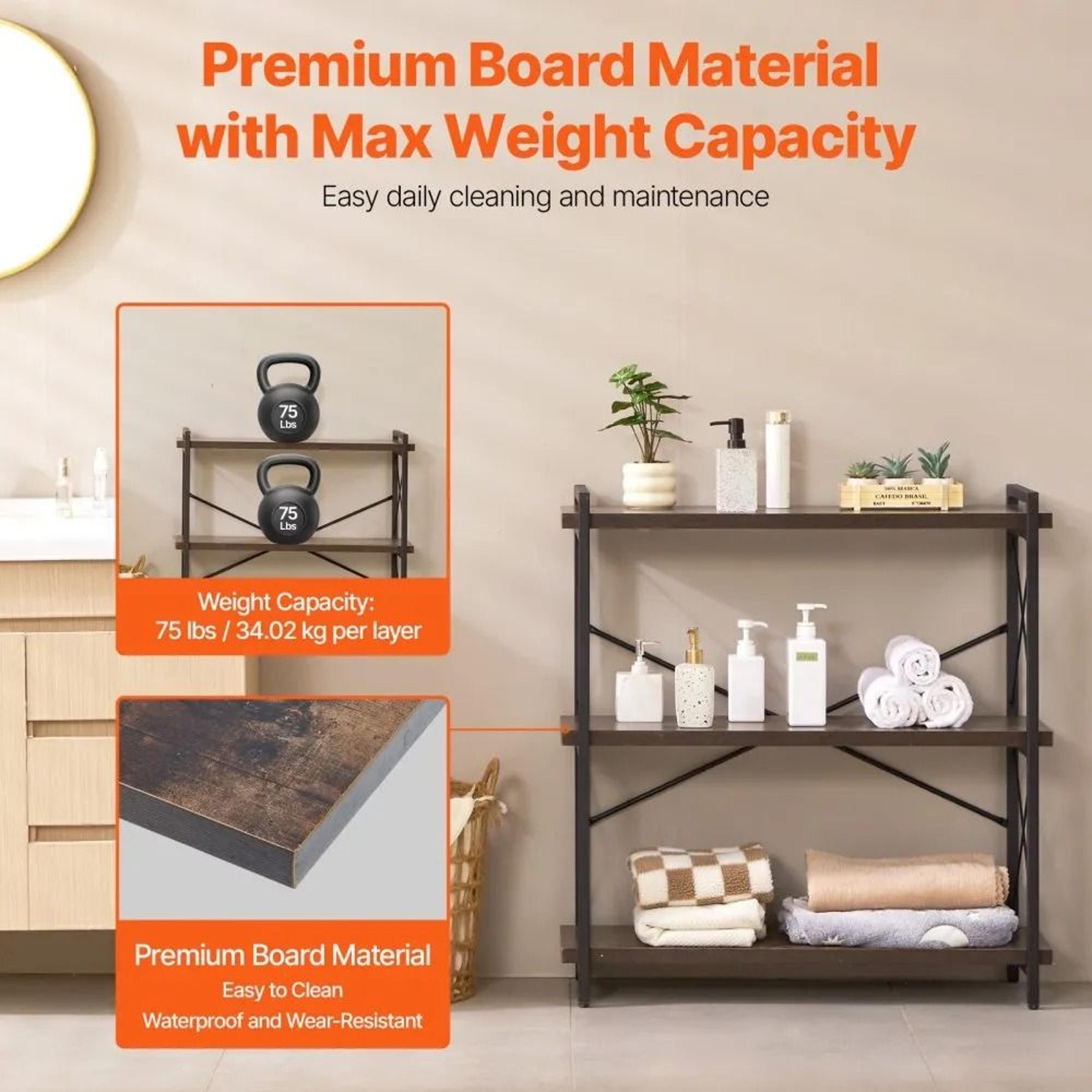 3Tier Industrial Metal Bookshelf With Open Shelves And Adjustable Feet 2