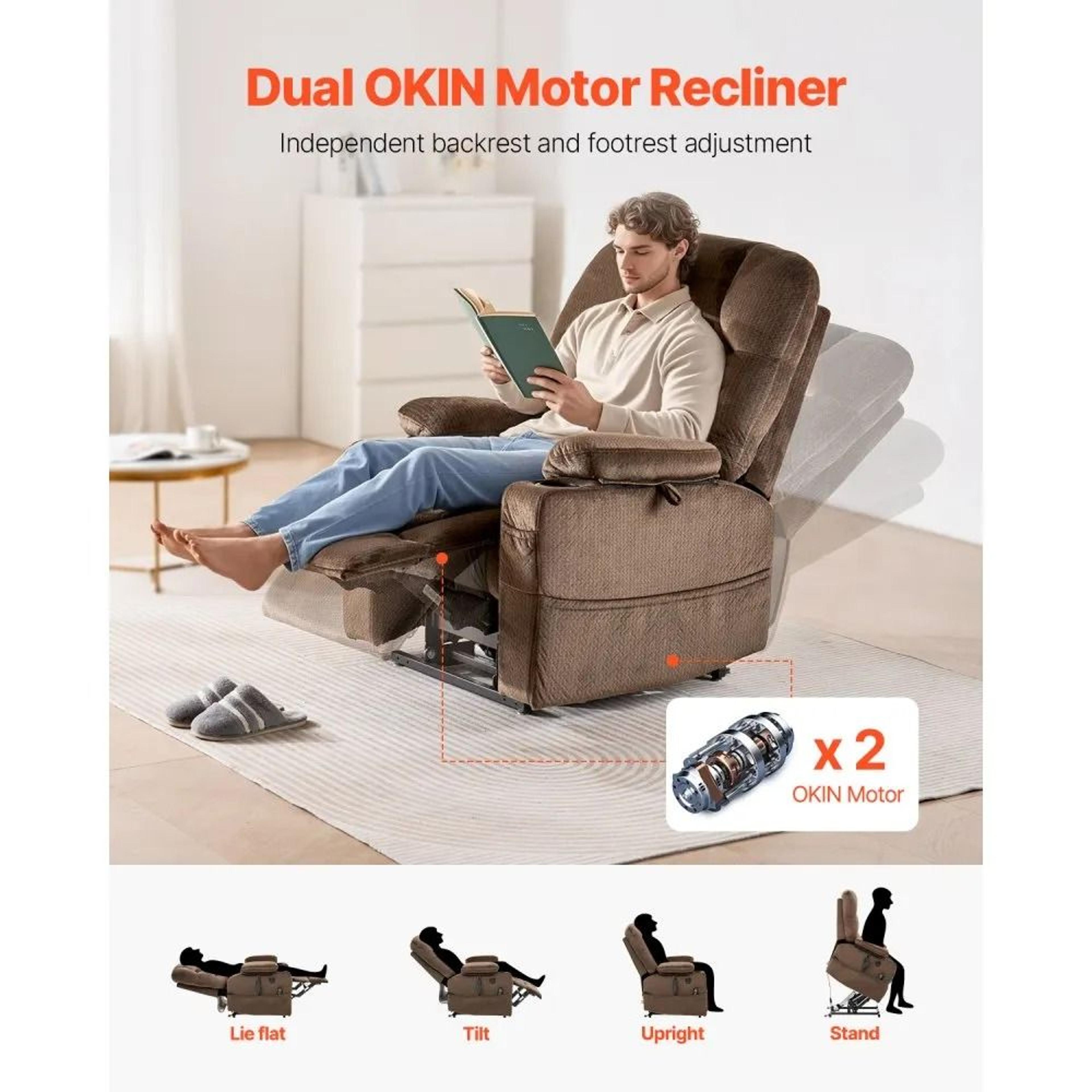 Dual Motor Power Lift Recliner Chair With Heat Massage Cup Holders And USB Charging 2