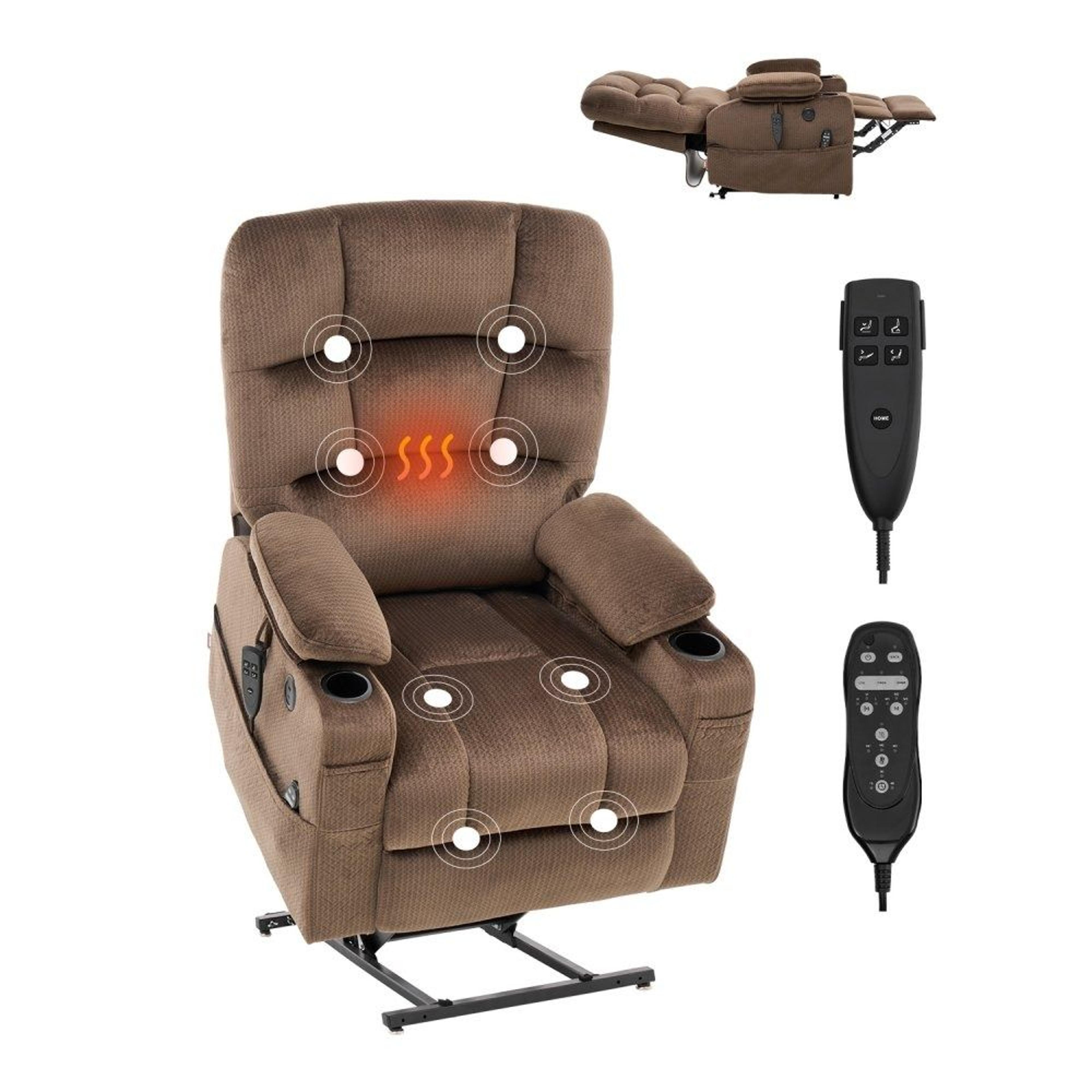 dual motor power lift recliner chair with heat massage cup holders and usb charging
