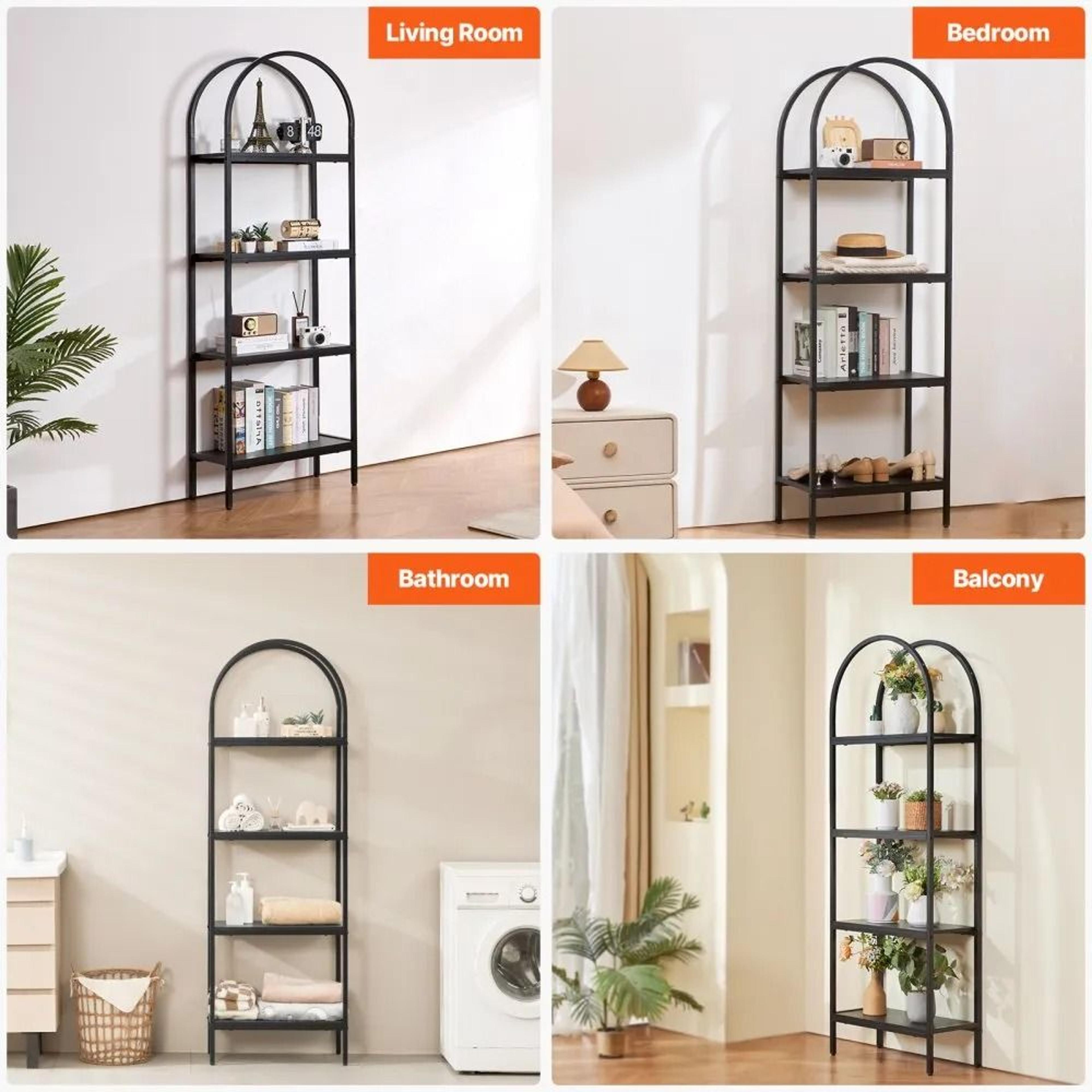 4Tier Arched Metal Bookshelf With MDF Open Shelves 6