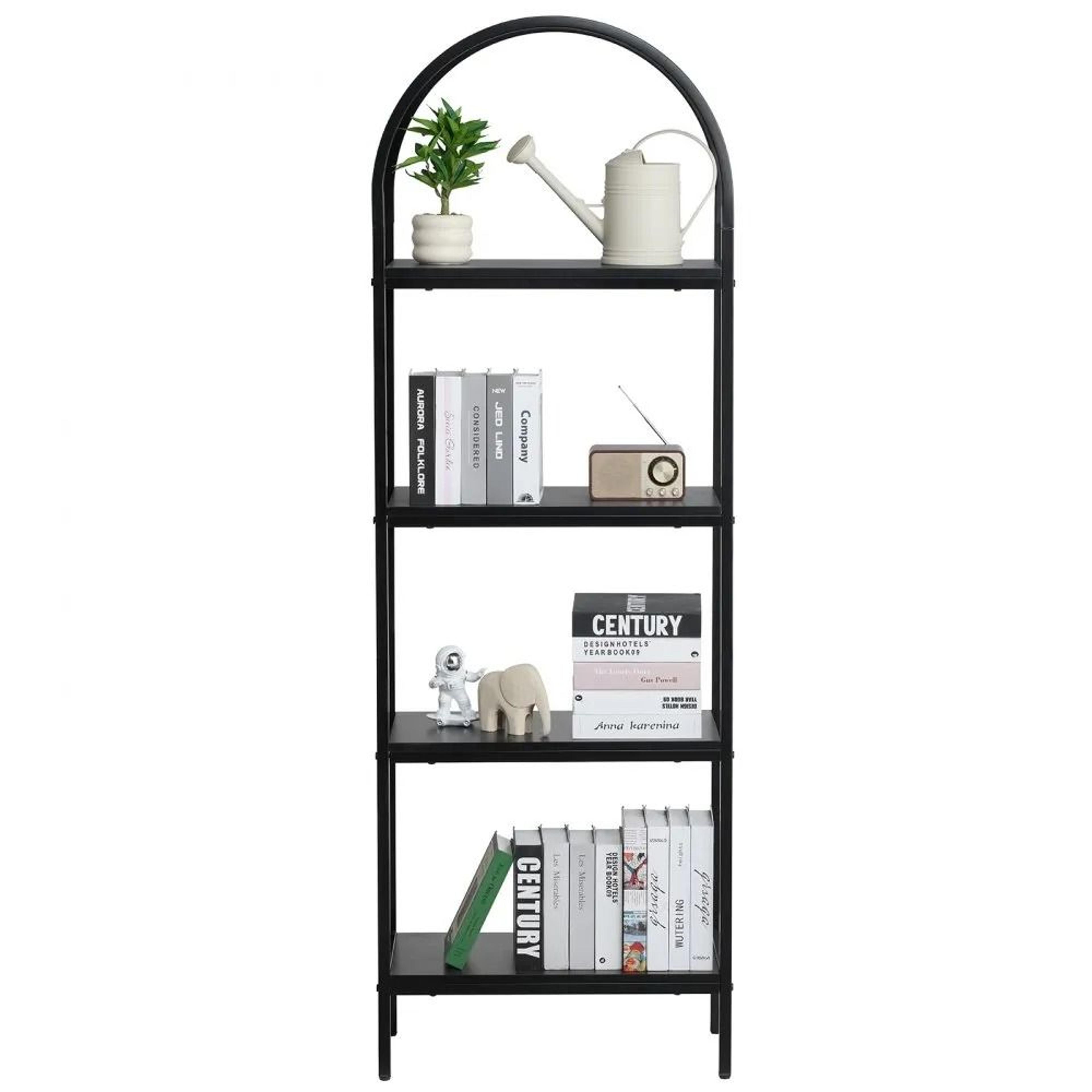 4Tier Arched Metal Bookshelf With MDF Open Shelves 8