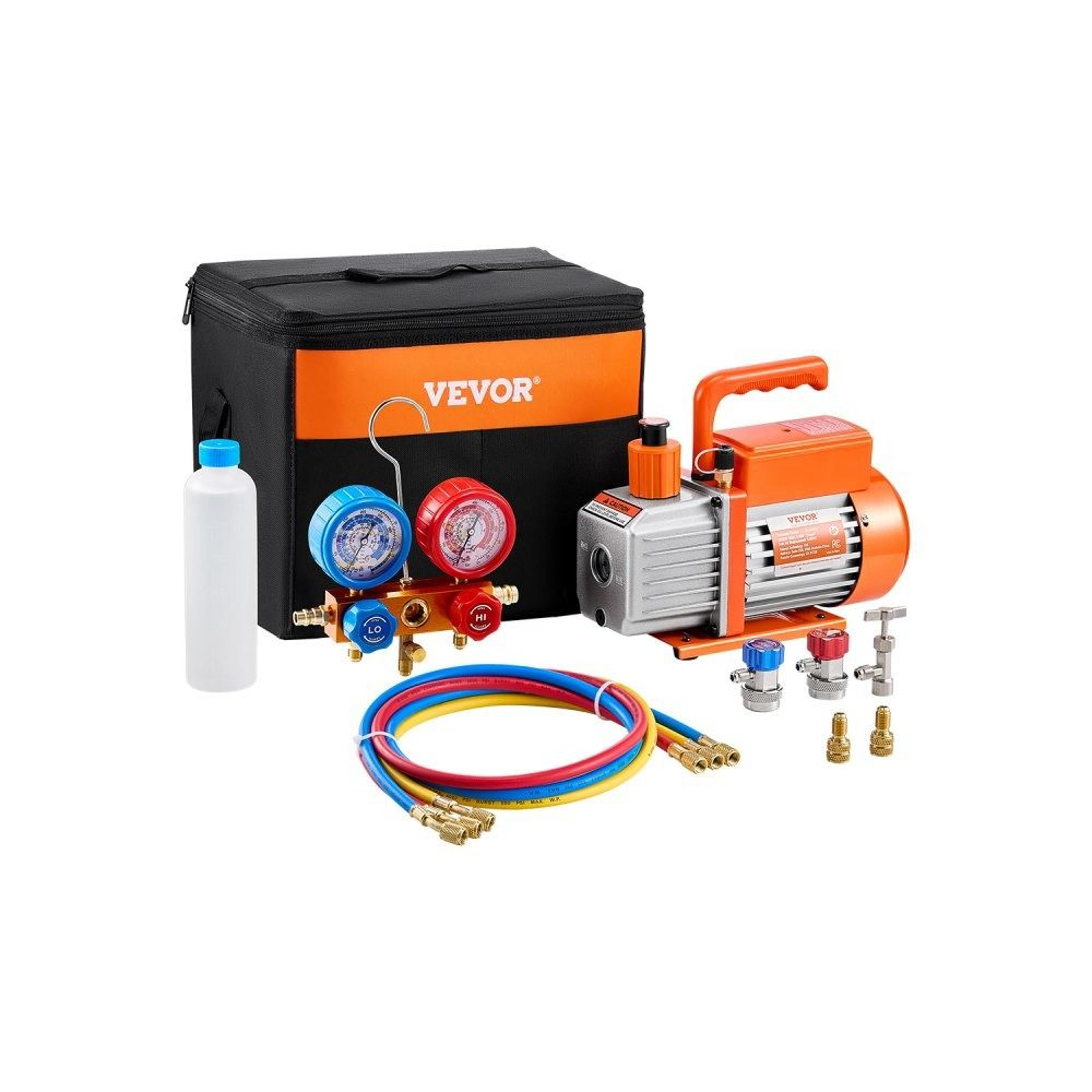35 CFM AC Vacuum Pump And Manifold Gauge Set With Hoses For HVAC And Refrigeration 7