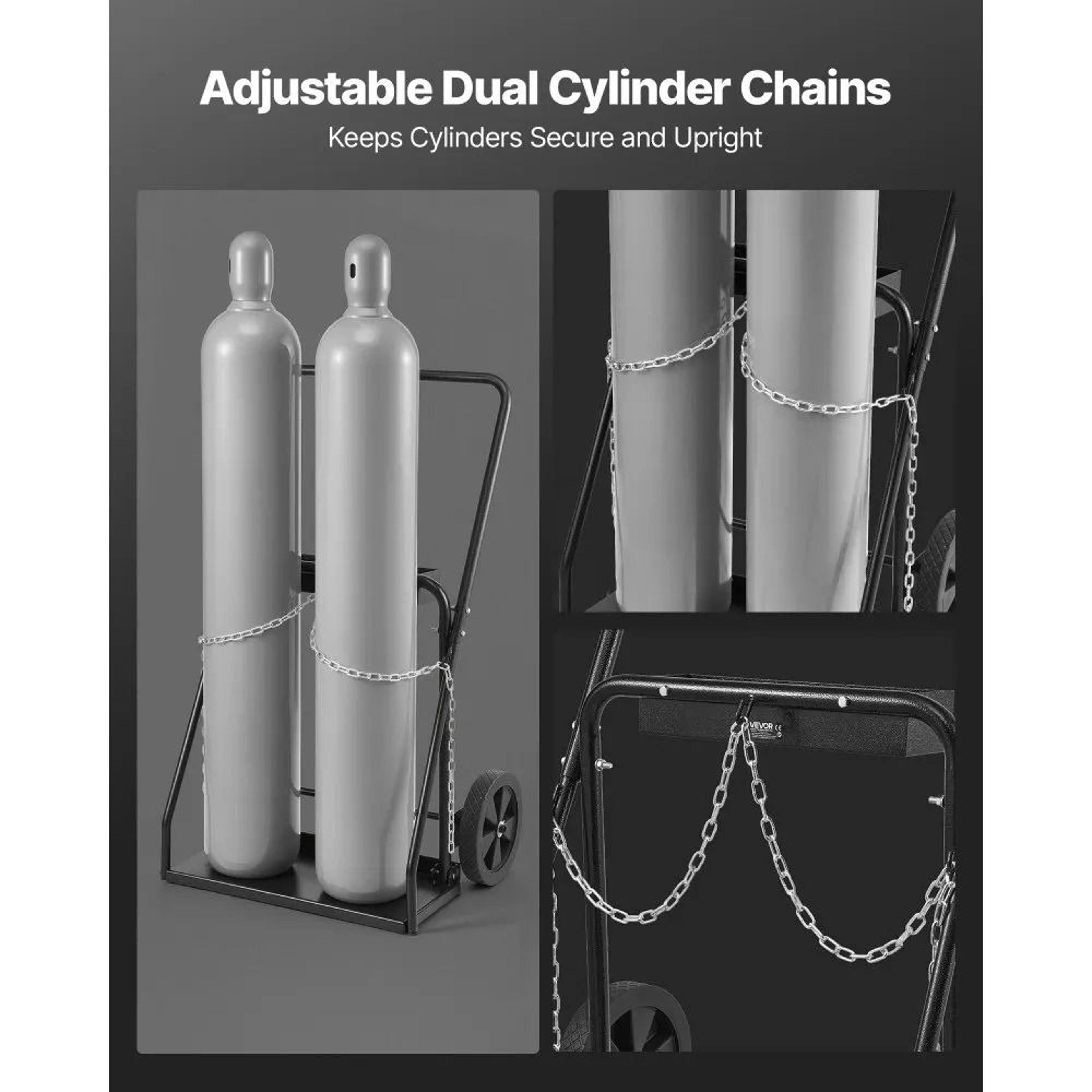 Dual Welding Cylinder Cart With 10 Inch Solid Wheels And 440 Lb Static Capacity 1