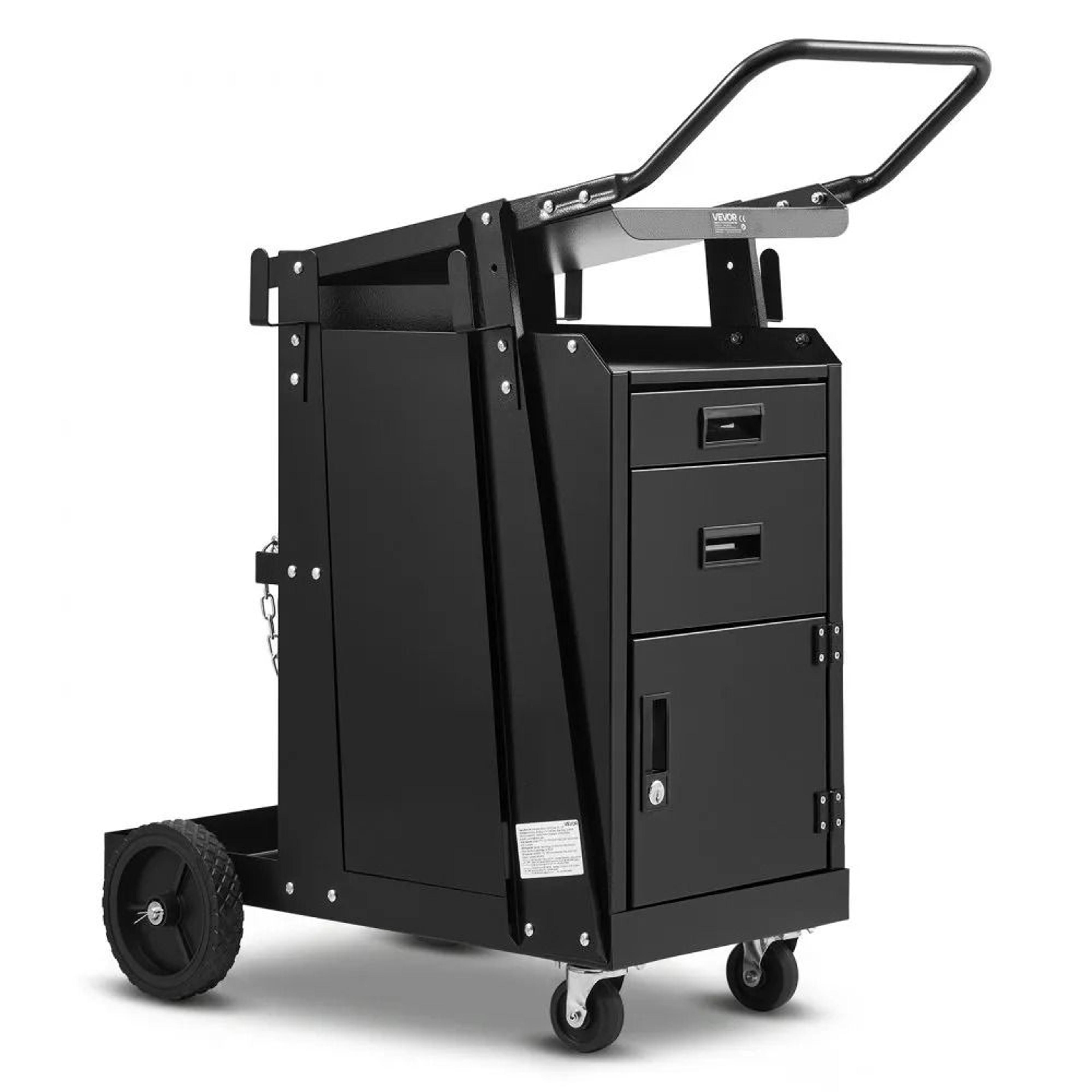 heavy duty welding cart with 2 drawers lockable cabinet and 350 lb static capacity