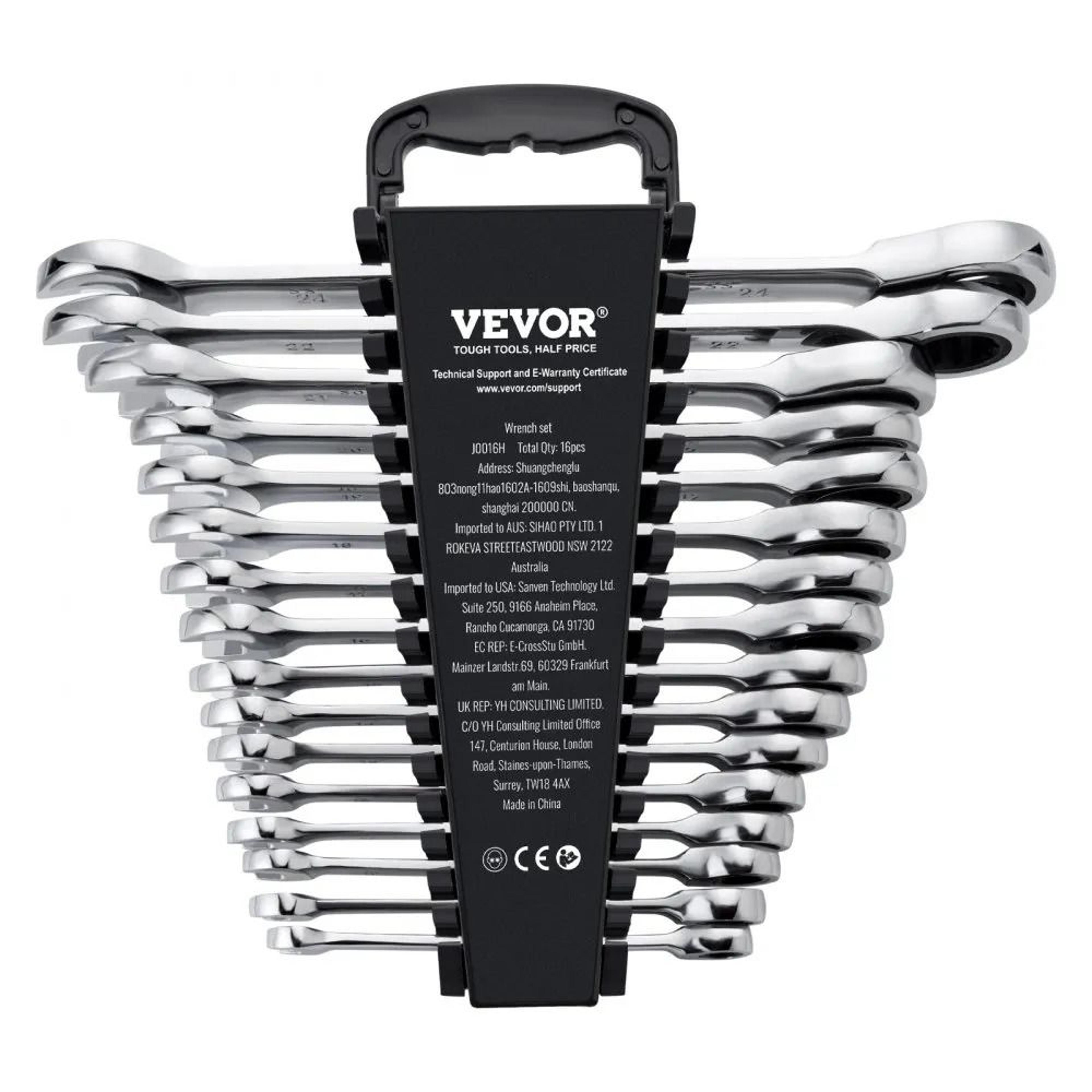 16 piece metric ratcheting combination wrench set with organizer rack