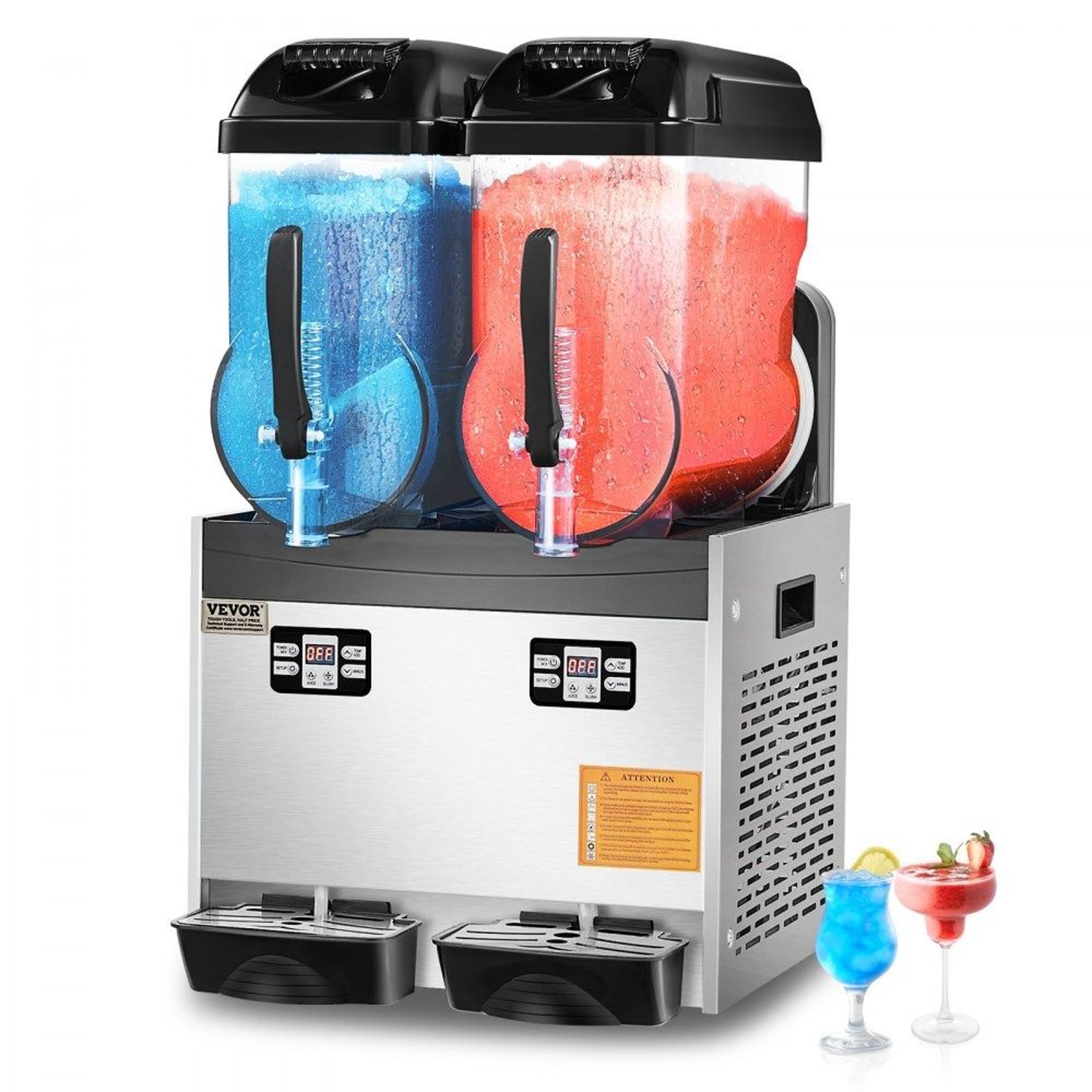 commercial slushy machine with dual 3.17 gal tanks and adjustable temperature control
