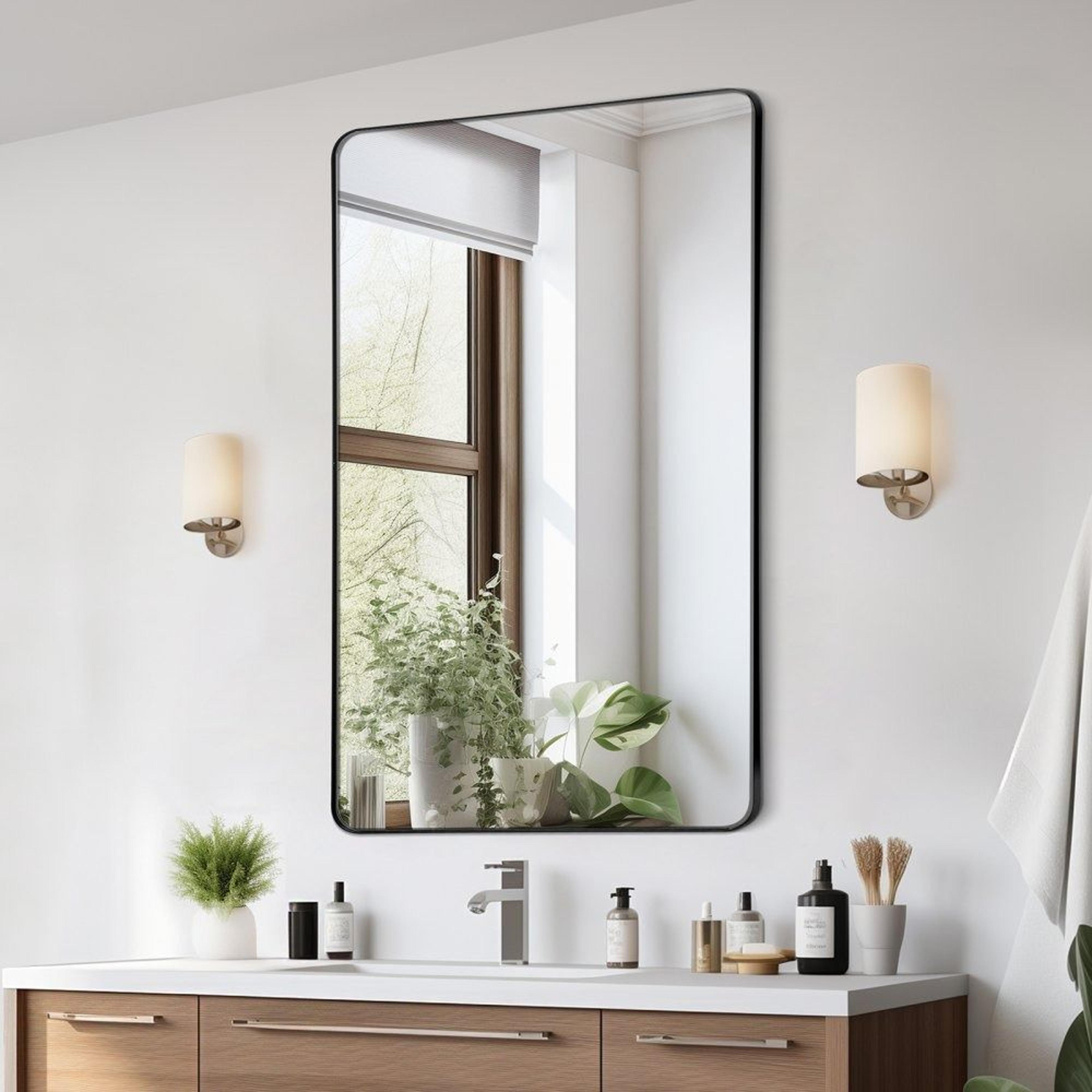 wall mounted makeup mirror 30 x 55 inch tempered glass mirror with aluminum frame