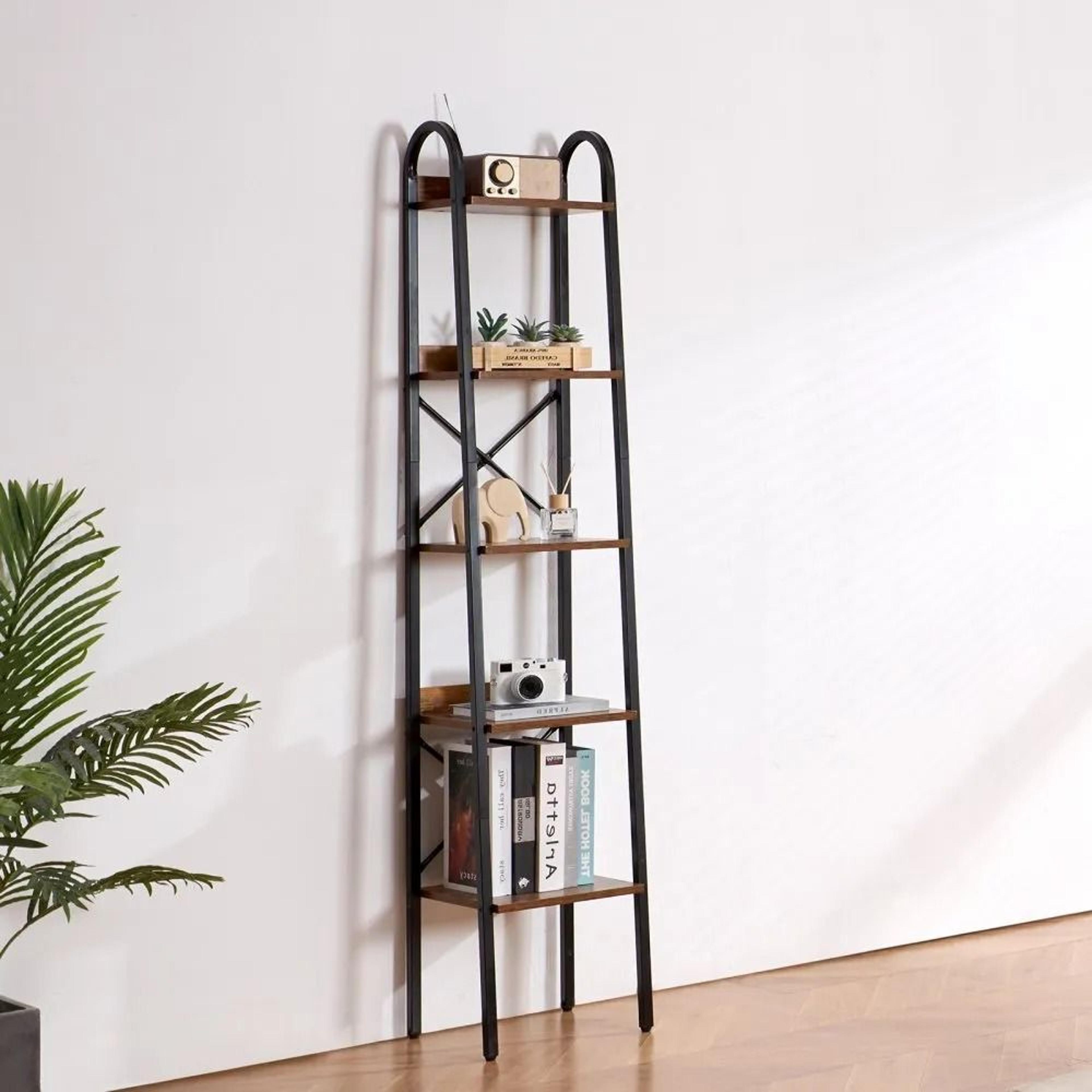 5Tier Metal Bookshelf Tall Narrow Industrial Storage Bookcase With Open Shelves 7